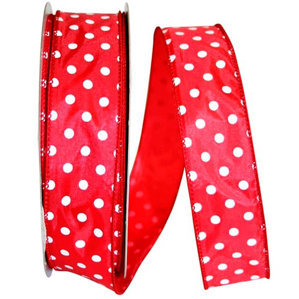 JAM Paper 1.5" x 50yd. Polka Dot Wired Satin Ribbon