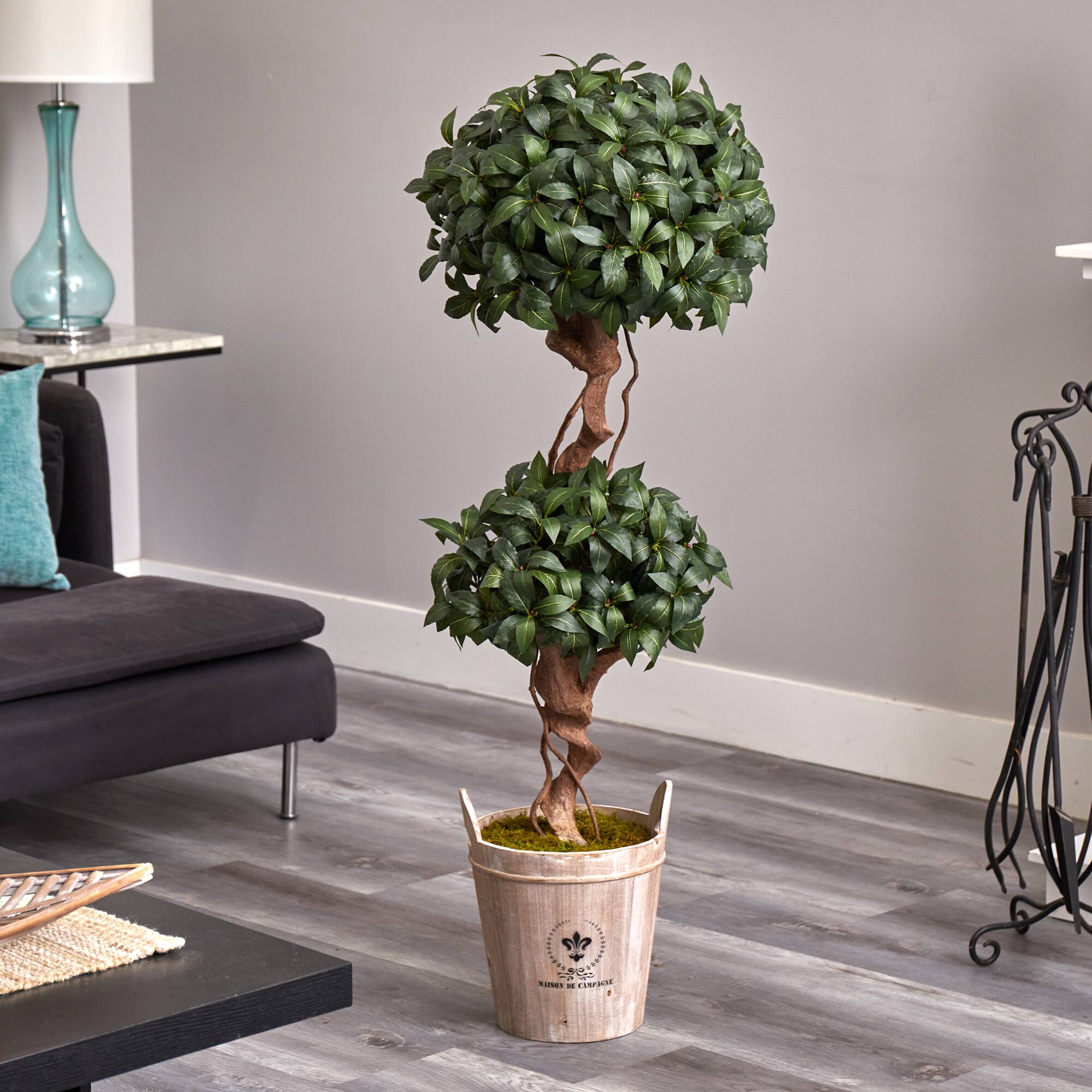 4.5ft. Sweet Bay Double Topiary Tree in Farmhouse Planter