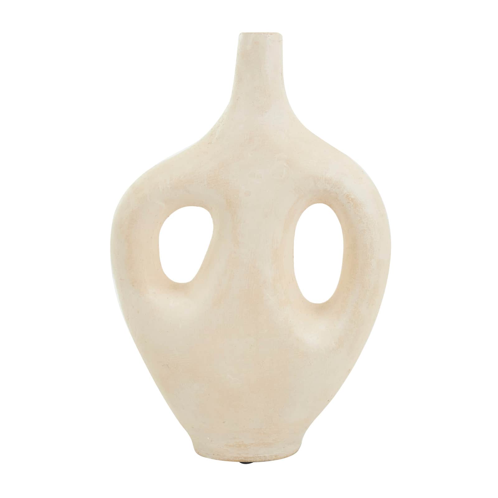 17" Beige Paper Mache Abstract Double Handle Vase
