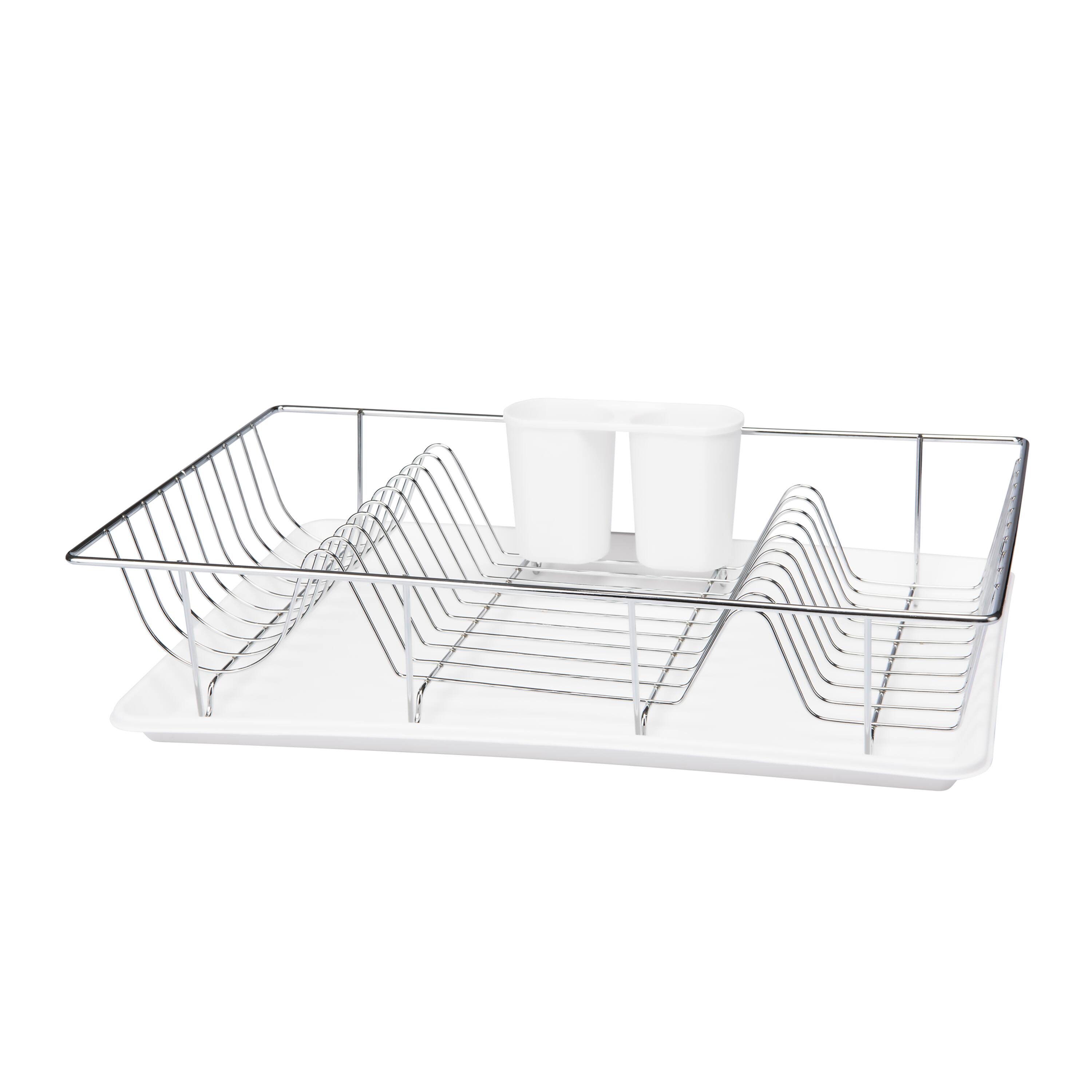 Kitchen Details White 3-Piece Chrome Dish Rack with Tray