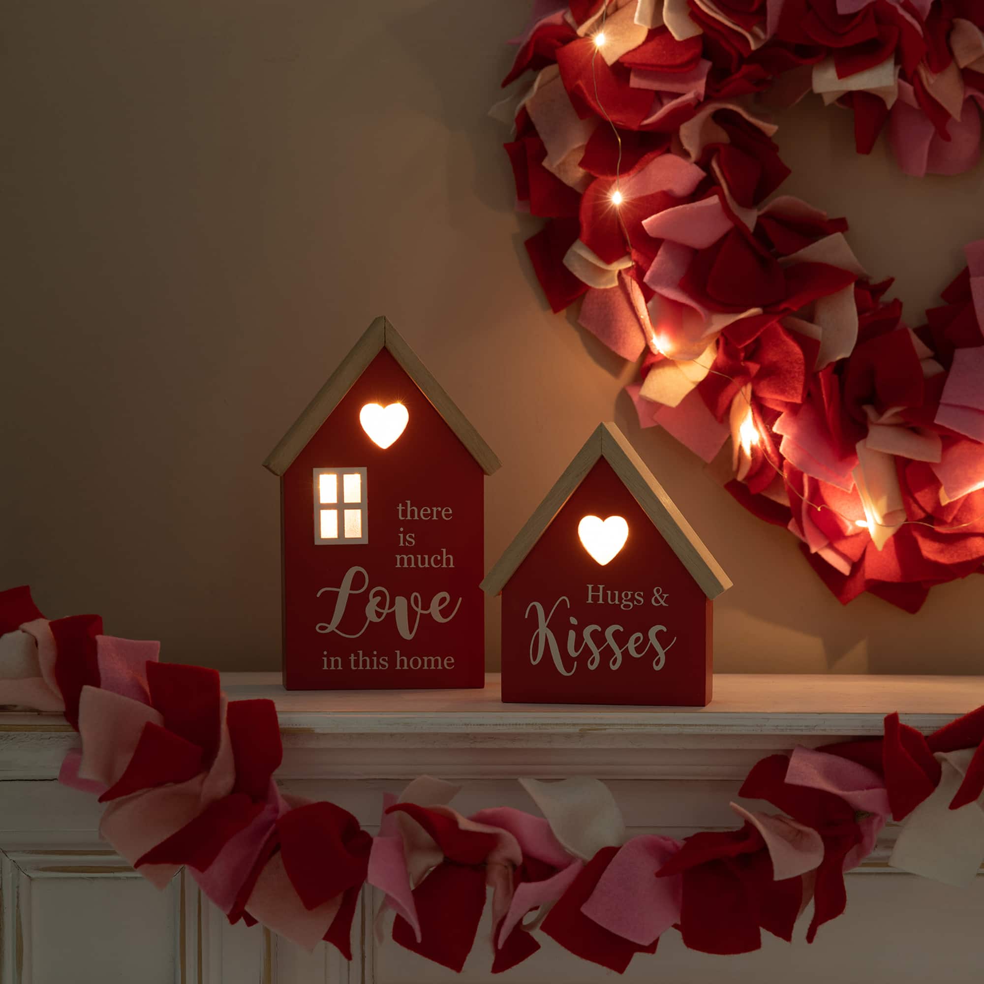 Glitzhome&#xAE; Lighted Valentine&#x27;s Wooden House Table D&#xE9;cor Set