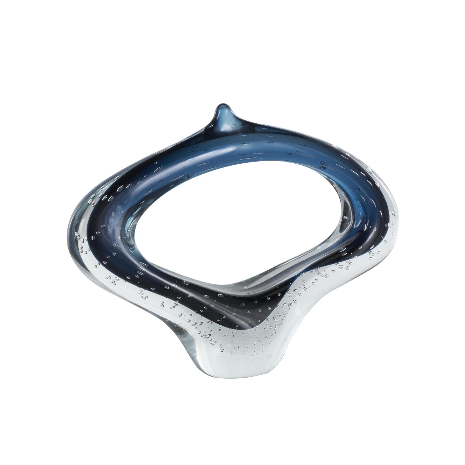 15.5" Wide Dark Blue Abstract Glass Sculpture with Bubble Texture