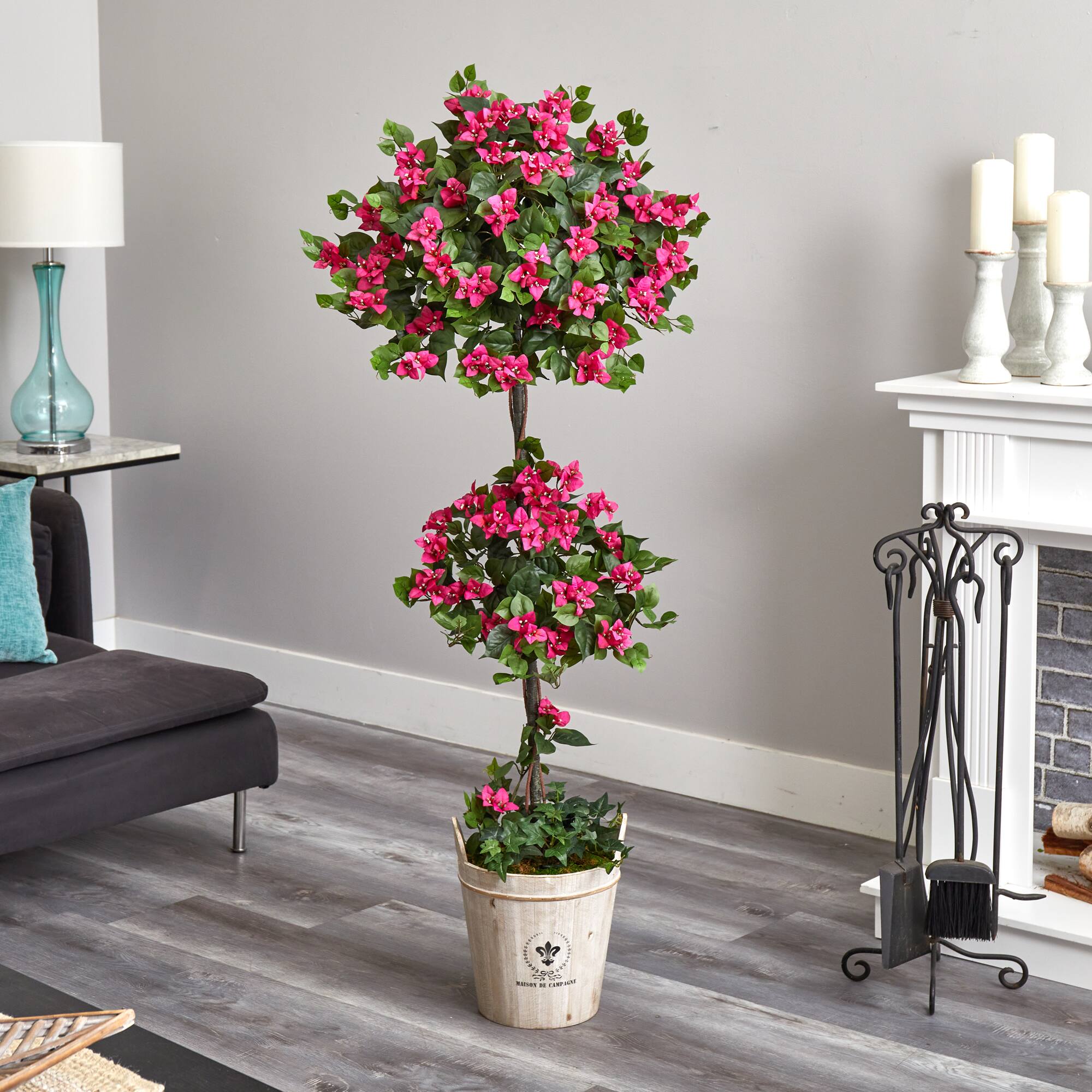 5.5ft. Pink Bougainvillea Topiary Tree with European Barrel Planter