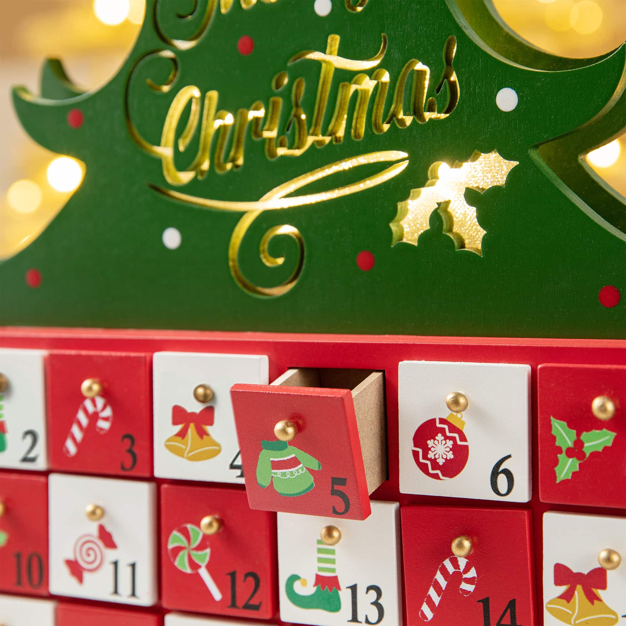 Glitzhome&#xAE; 15.25&#x22; Lighted Christmas Tree Advent Calendar D&#xE9;cor