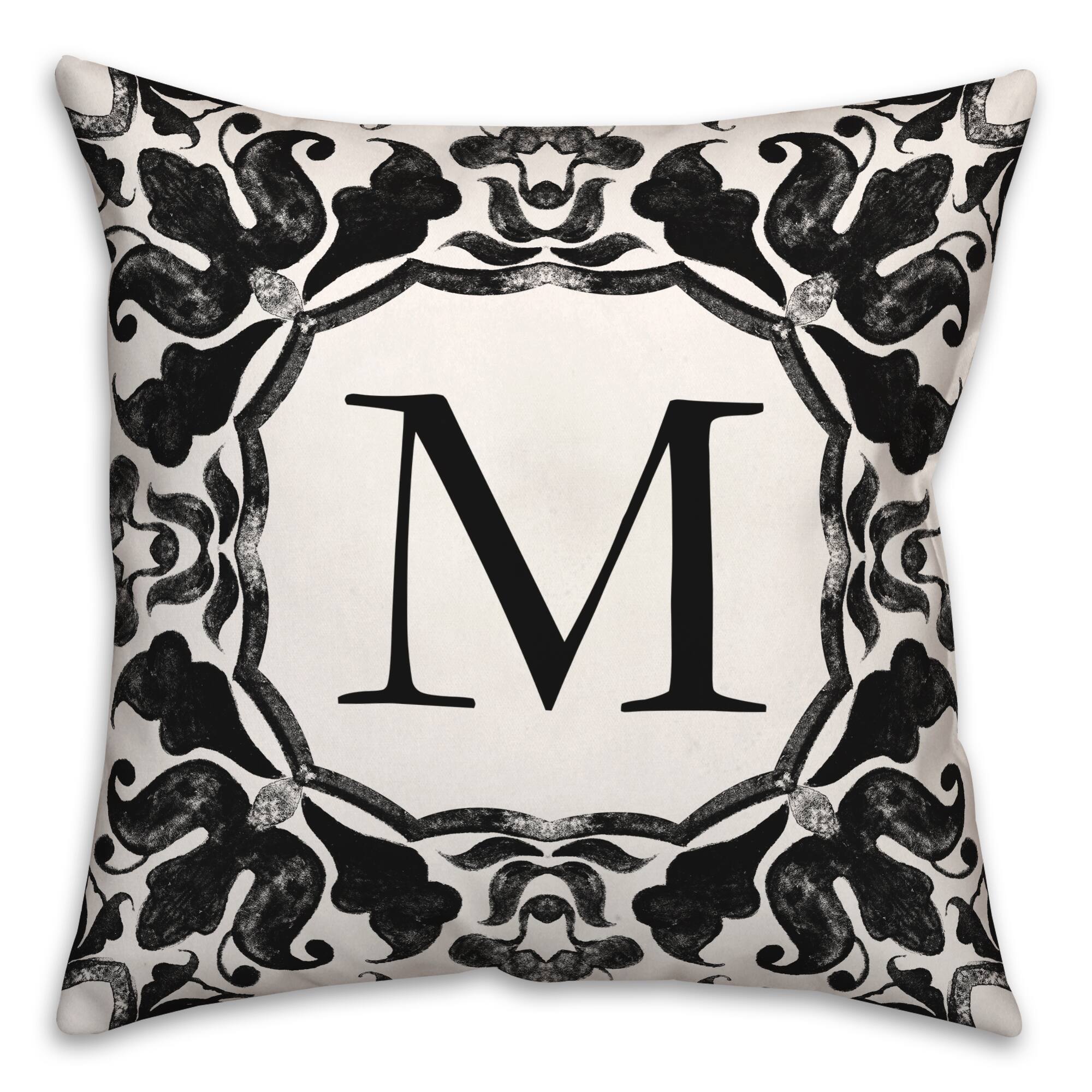 Black &#x26; White Monogram Indoor/Outdoor Pillow