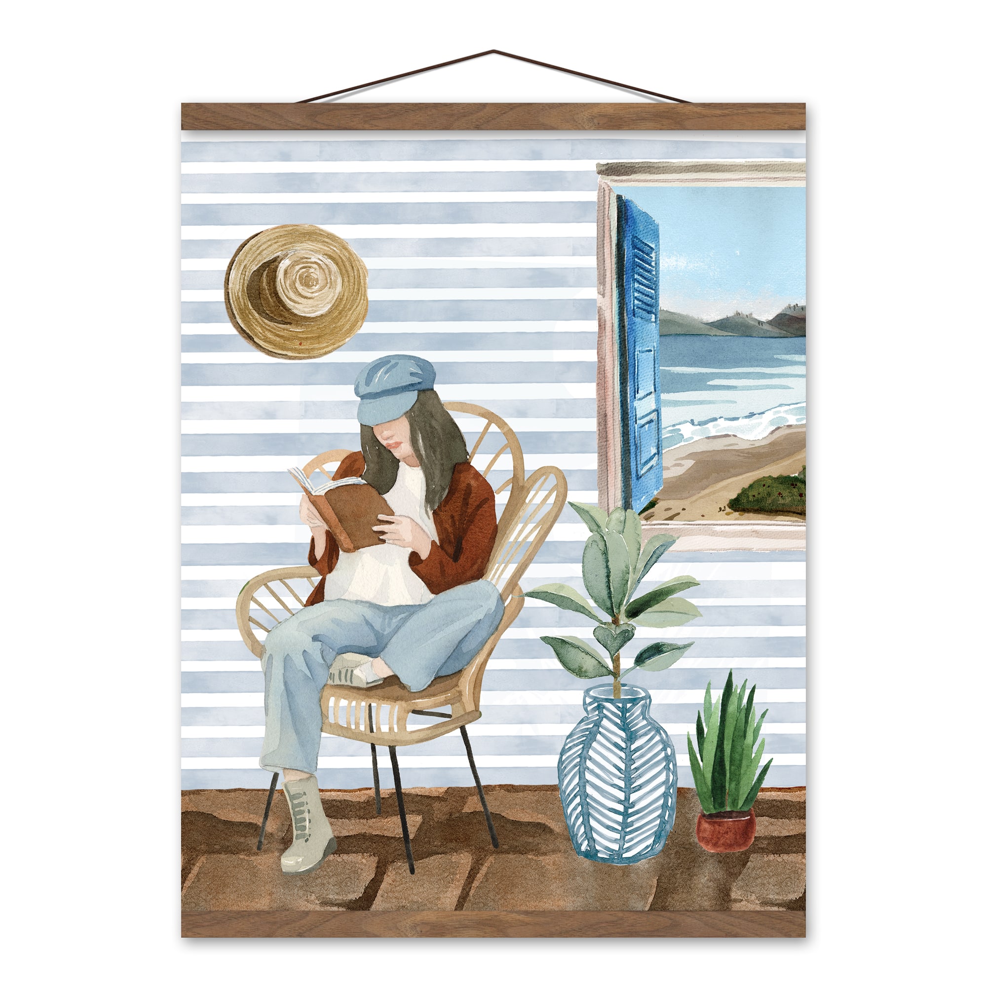 Beachy Girl Teak Hanging Canvas Wall Art
