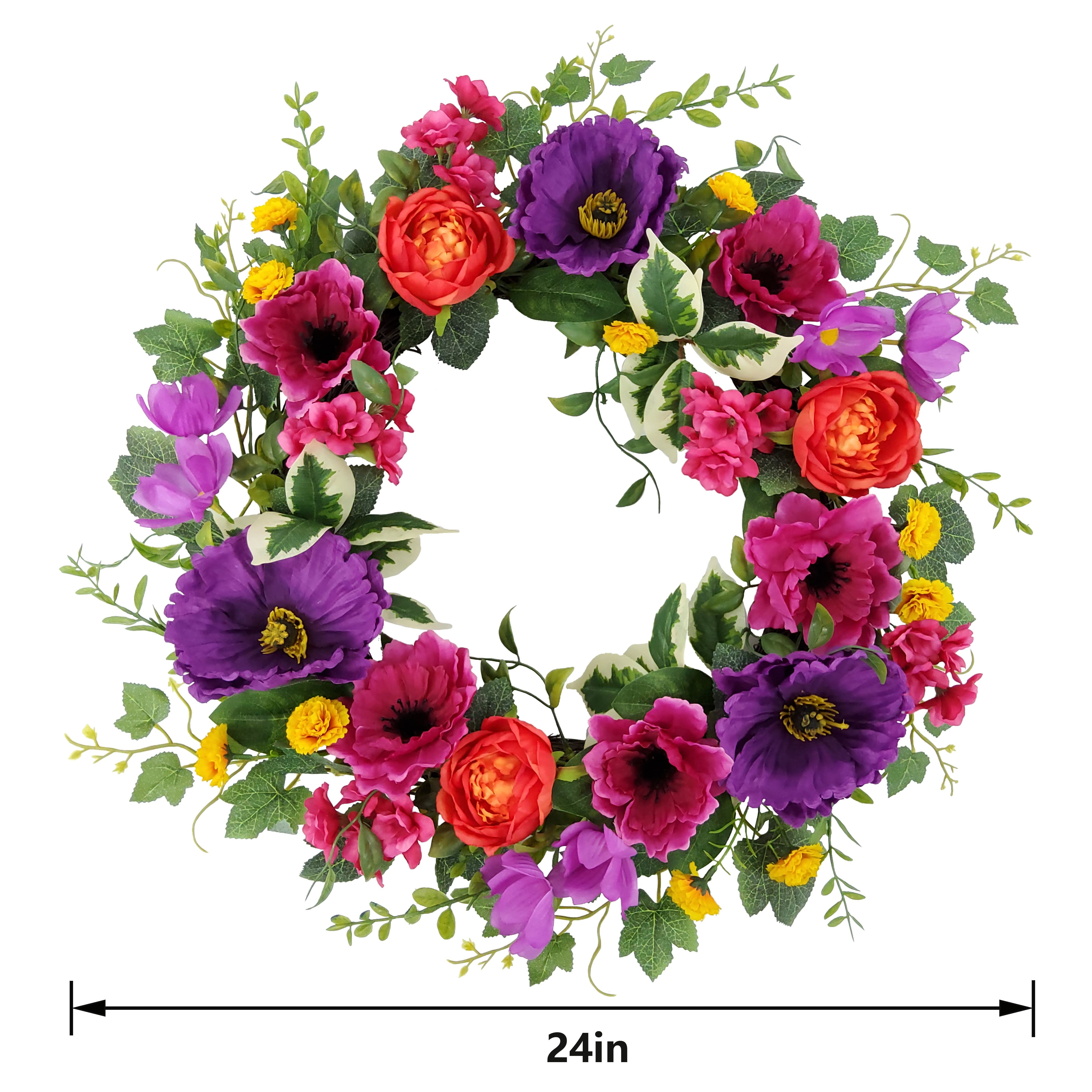 24&#x22; Purple, Pink &#x26; Yellow Rose &#x26; Poppy Mix Wreath by Ashland&#xAE;