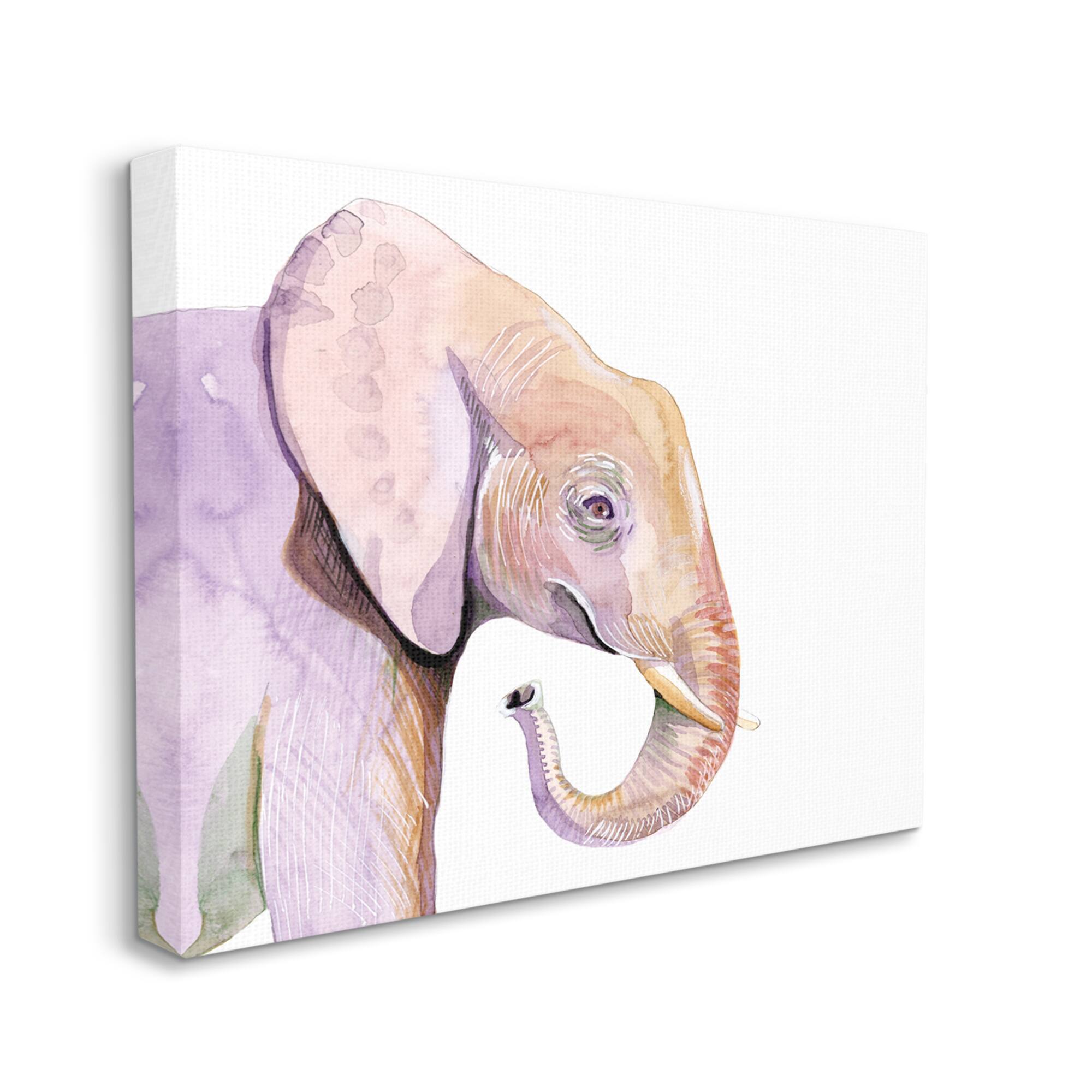 Stupell Industries Happy Elephant Smile Purple Red Safari Animal Canvas Wall Art
