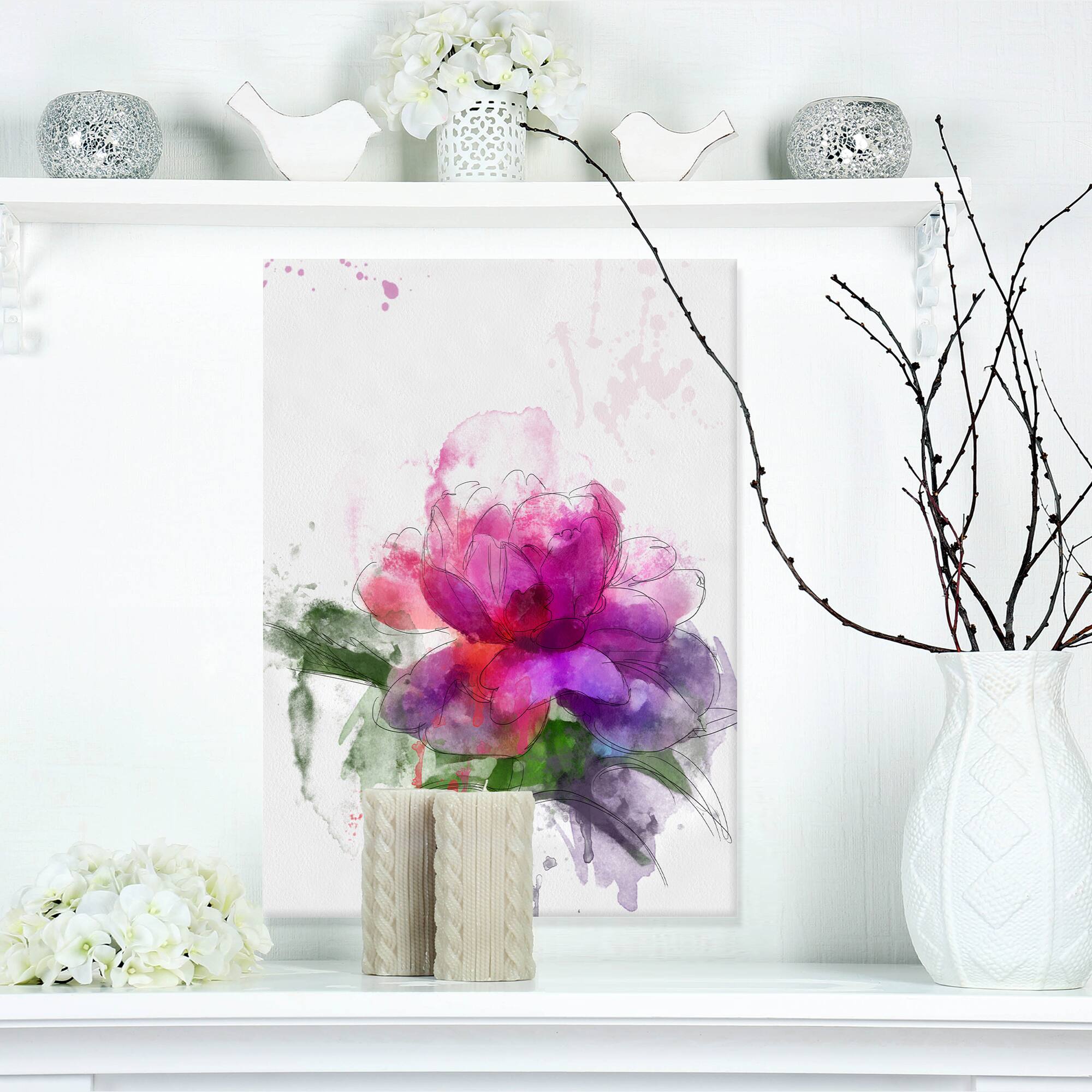 Designart - Purple Peony Sketch - Flowers Canvas Wall Artwork