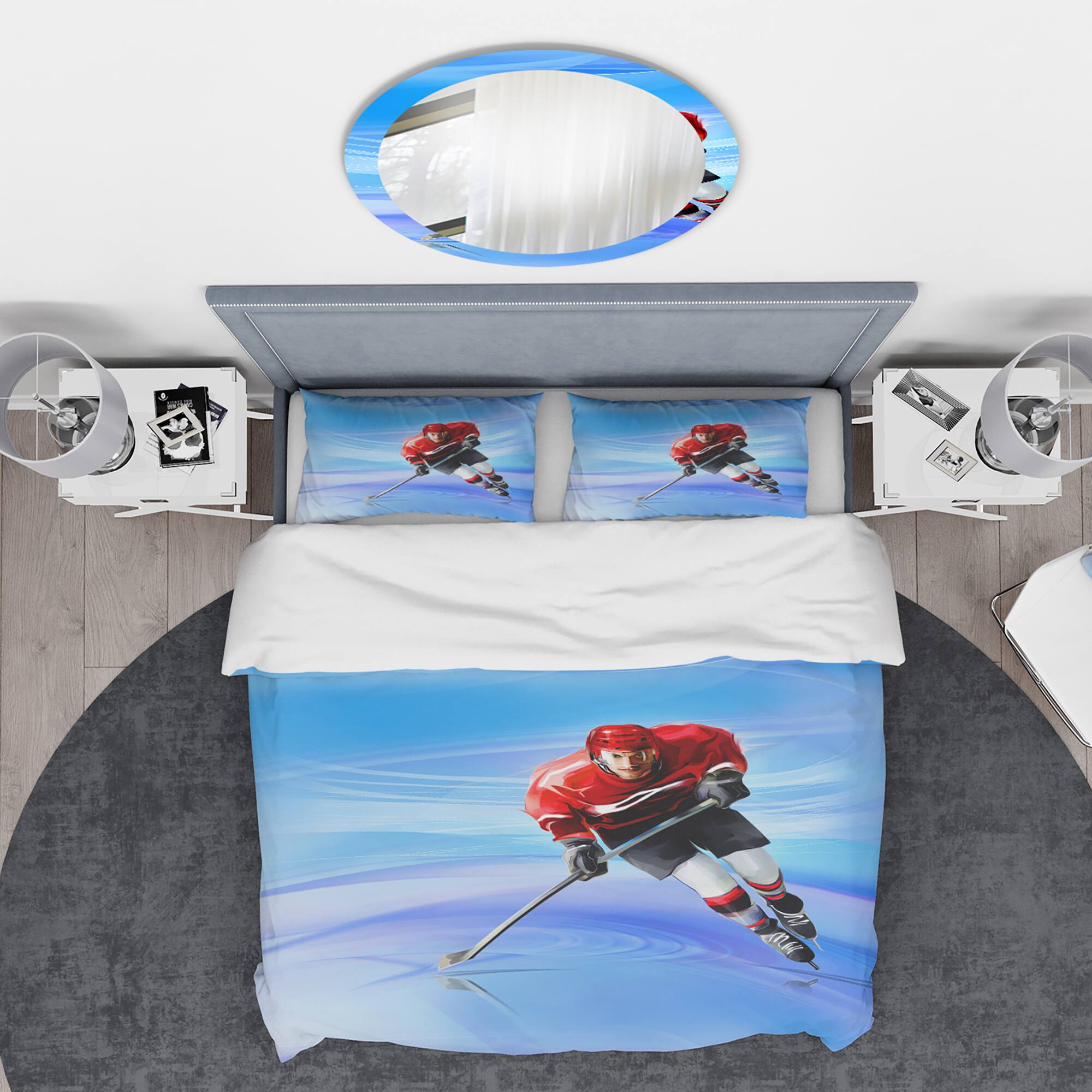 Designart &#x27;Male Hokey Player&#x27; Abstract Portrait Bedding Set - Duvet Cover &#x26; Shams