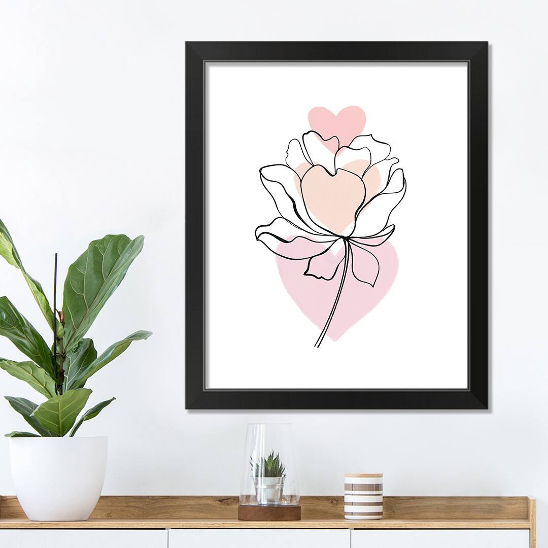 Flower Line Drawing Black Framed Print Under Plexiglass