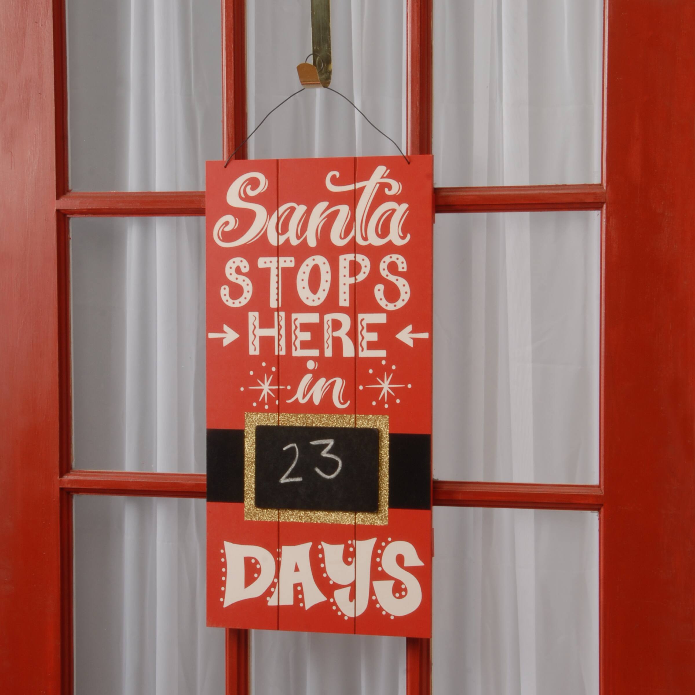 22" Santa Stops Here Hanging Sign Home Décor