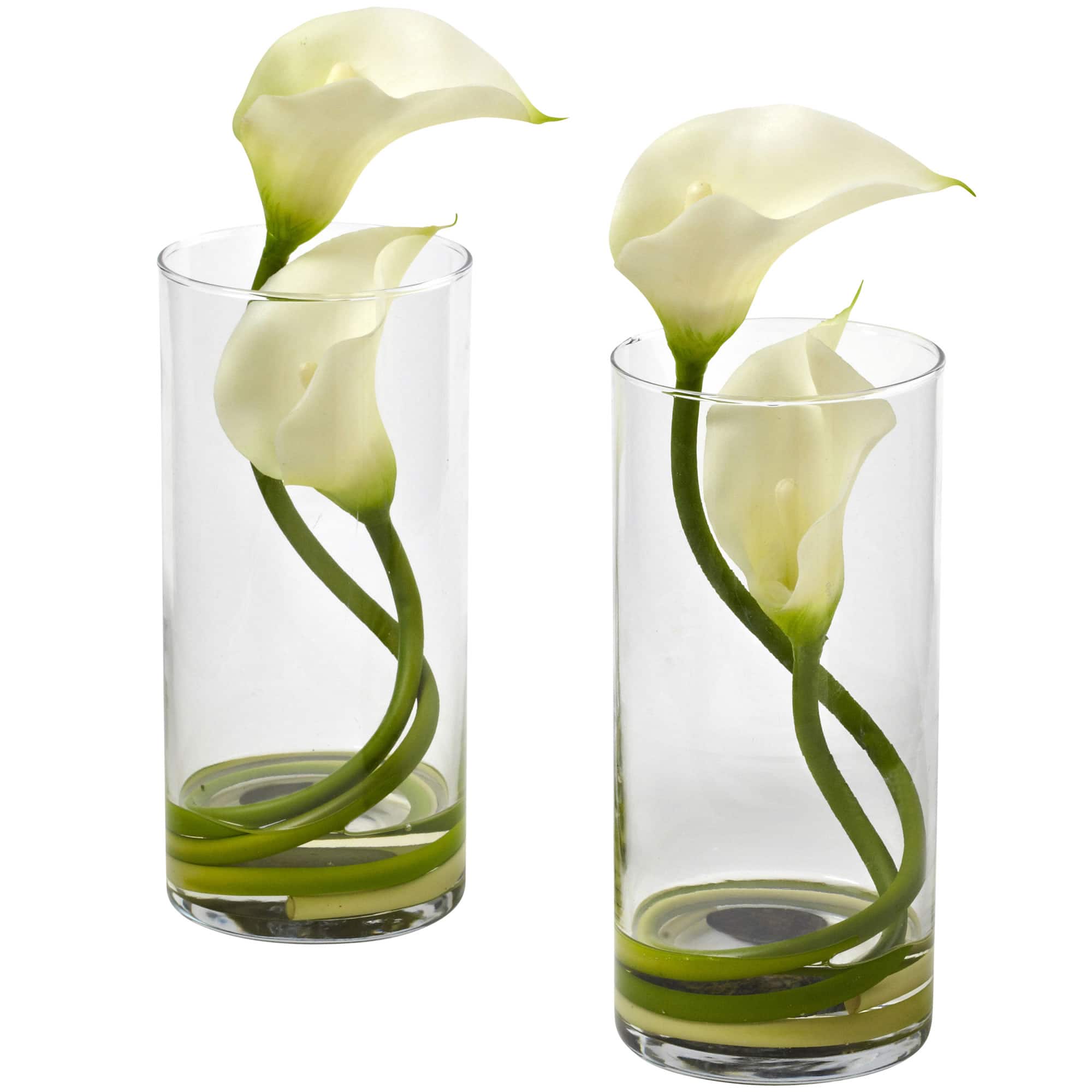 10.5" White Double Calla Lily with Cylinder Vase, 2ct.