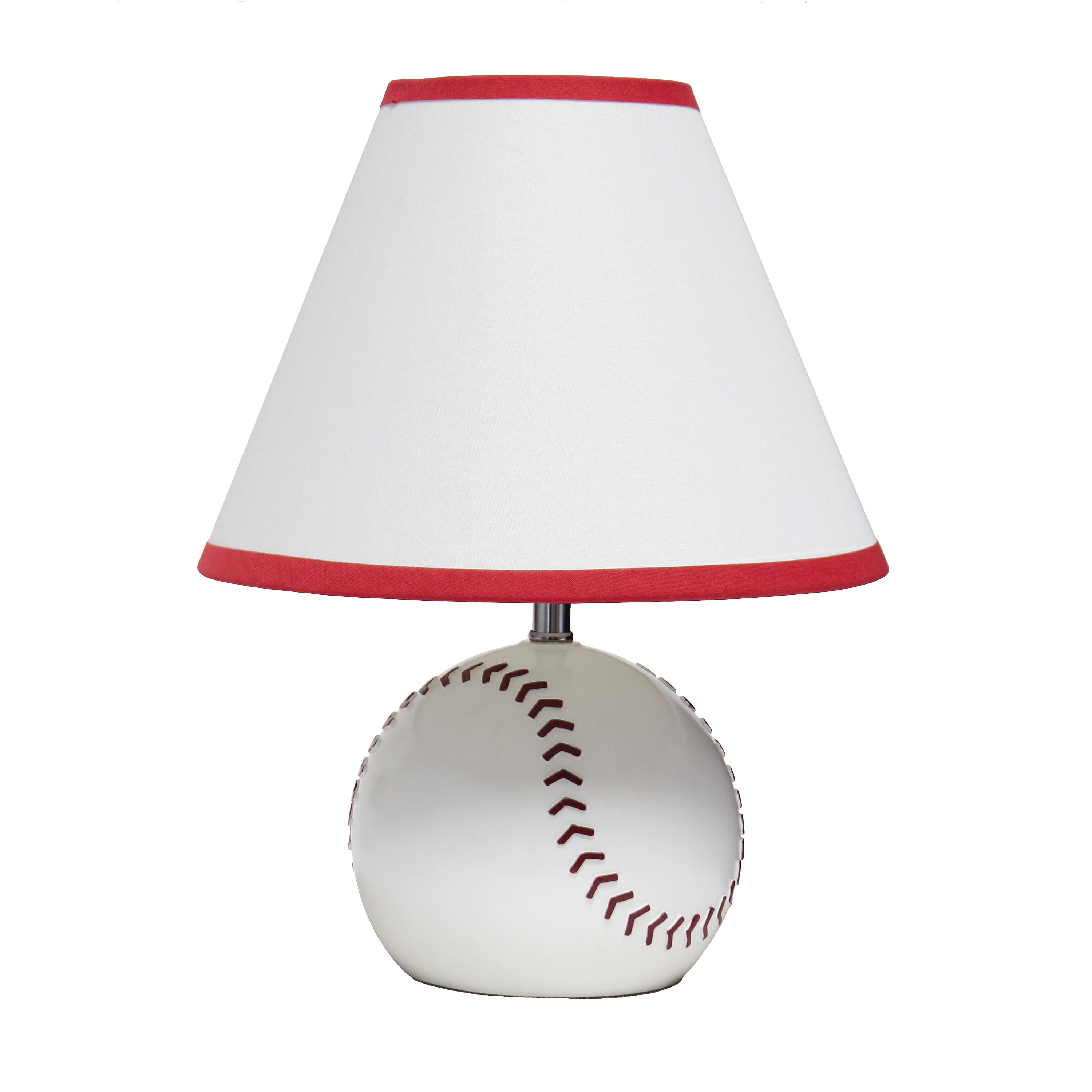 Simple Designs&#x2122; 11.5&#x22; Baseball Base Table Lamp and White Shade Red Trim