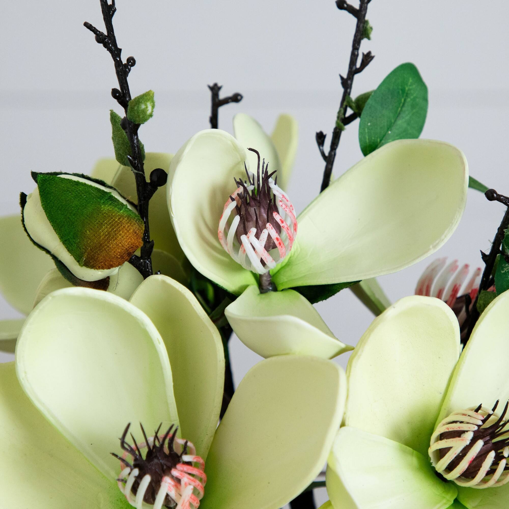 15&#x22; White Magnolia Arrangement with Glass Vase