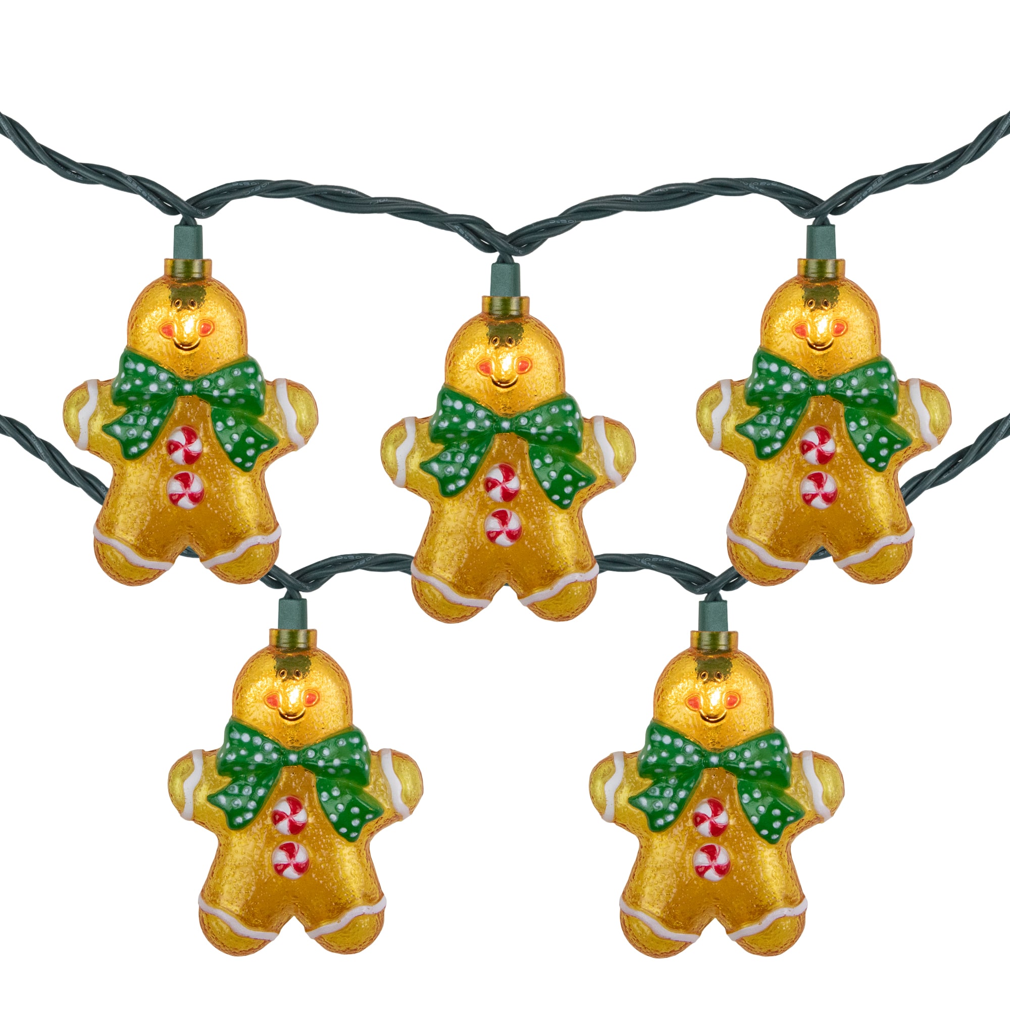 10ct. Gingerbread Man Christmas String Lights with Green Wire