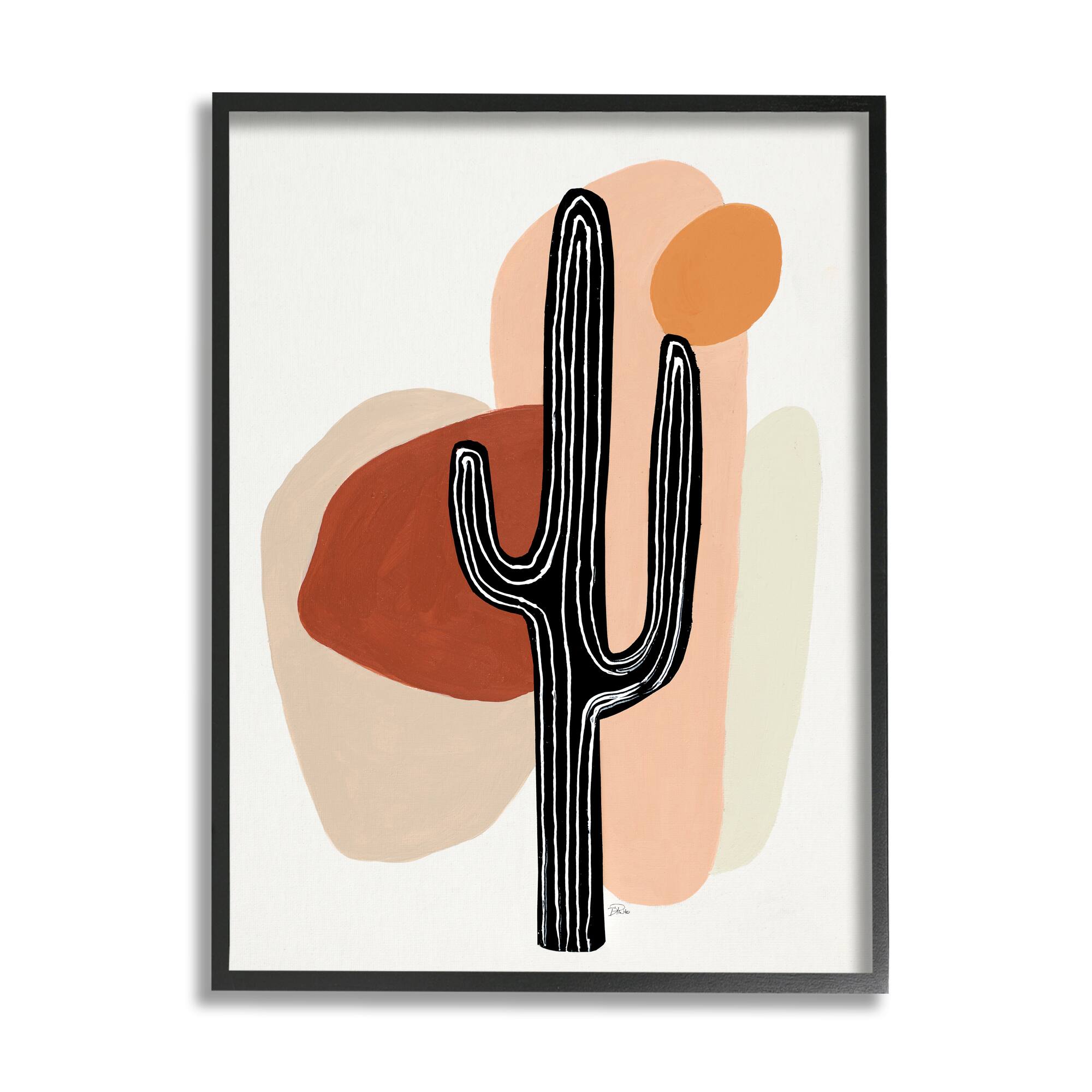 Stupell Industries Western Terracotta Abstract Desert Cactus Plant in Black Frame Wall Art