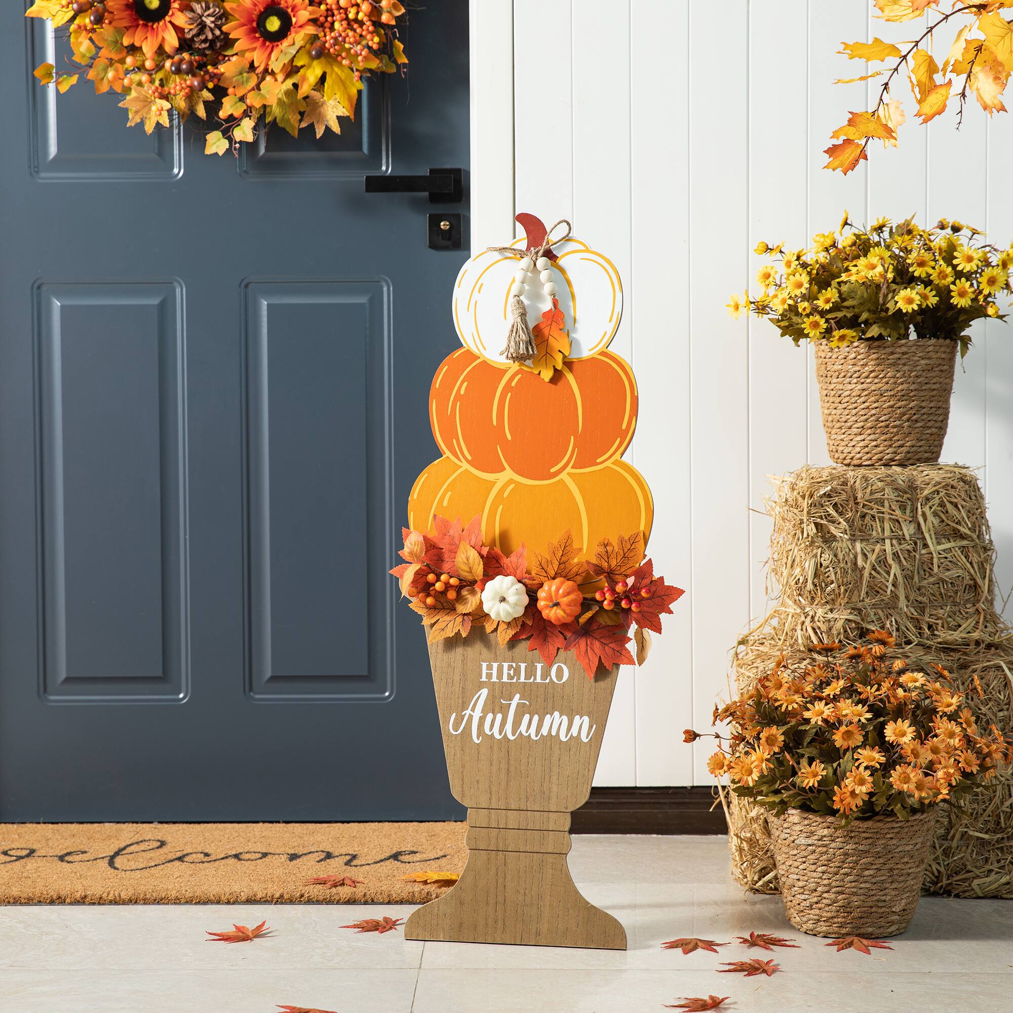Glitzhome® 36" Fall Wood Stacked Pumpkin Urn Porch Décor
