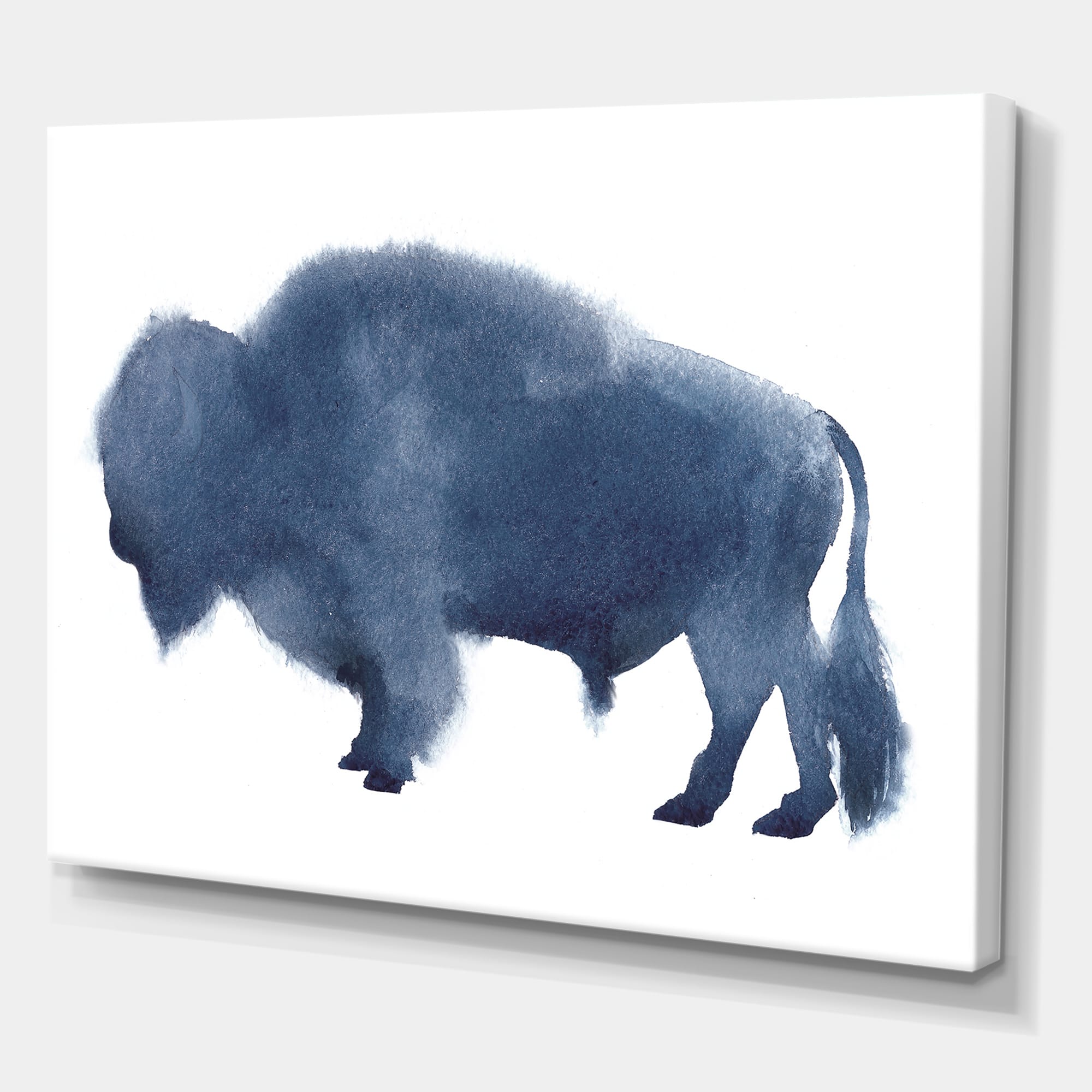 Designart - Navy Blue Bison Silhouette - Farmhouse Canvas Wall Art Print