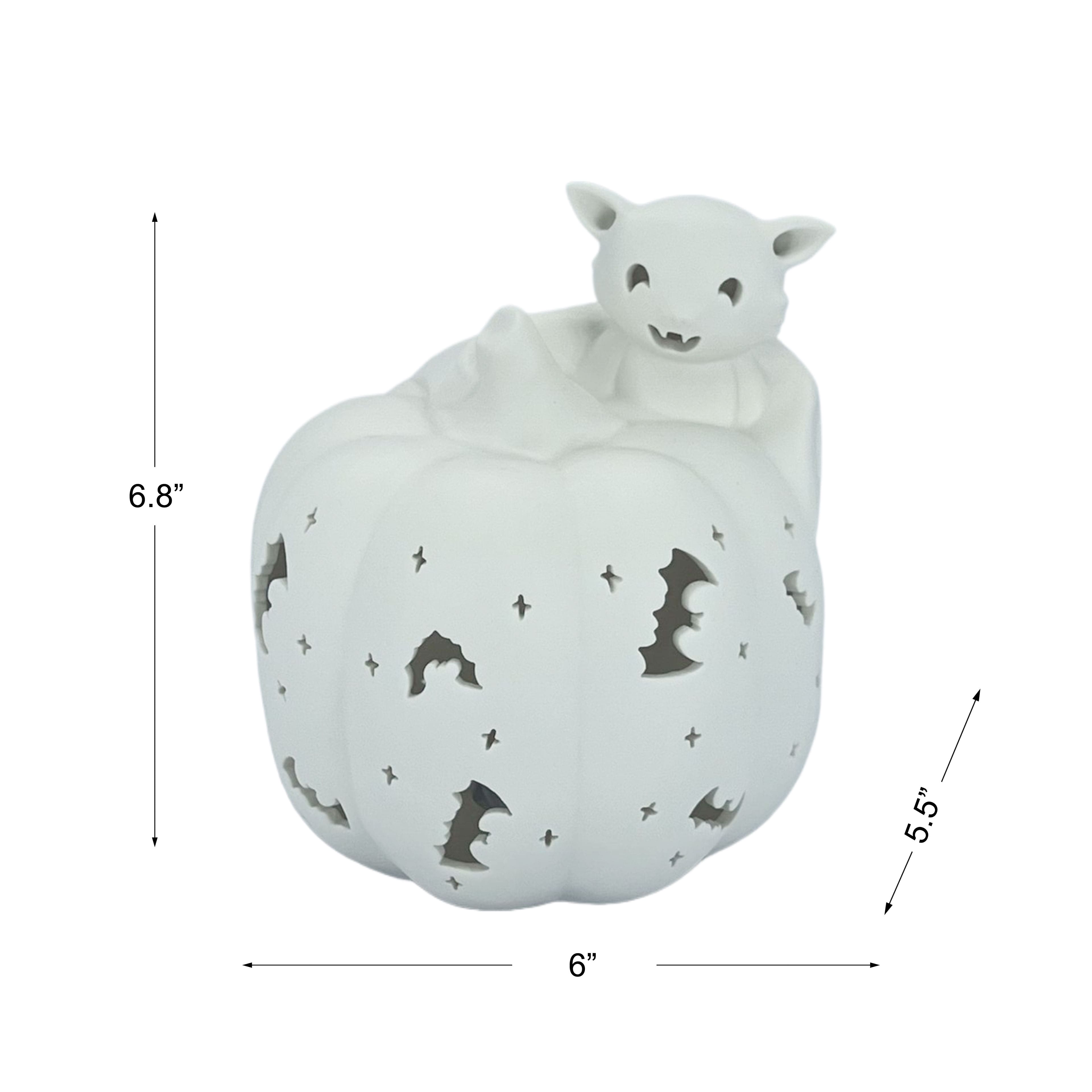 6.75&#x22; DIY Ceramic LED Pumpkin &#x26; Bat D&#xE9;cor by Make Market&#xAE;