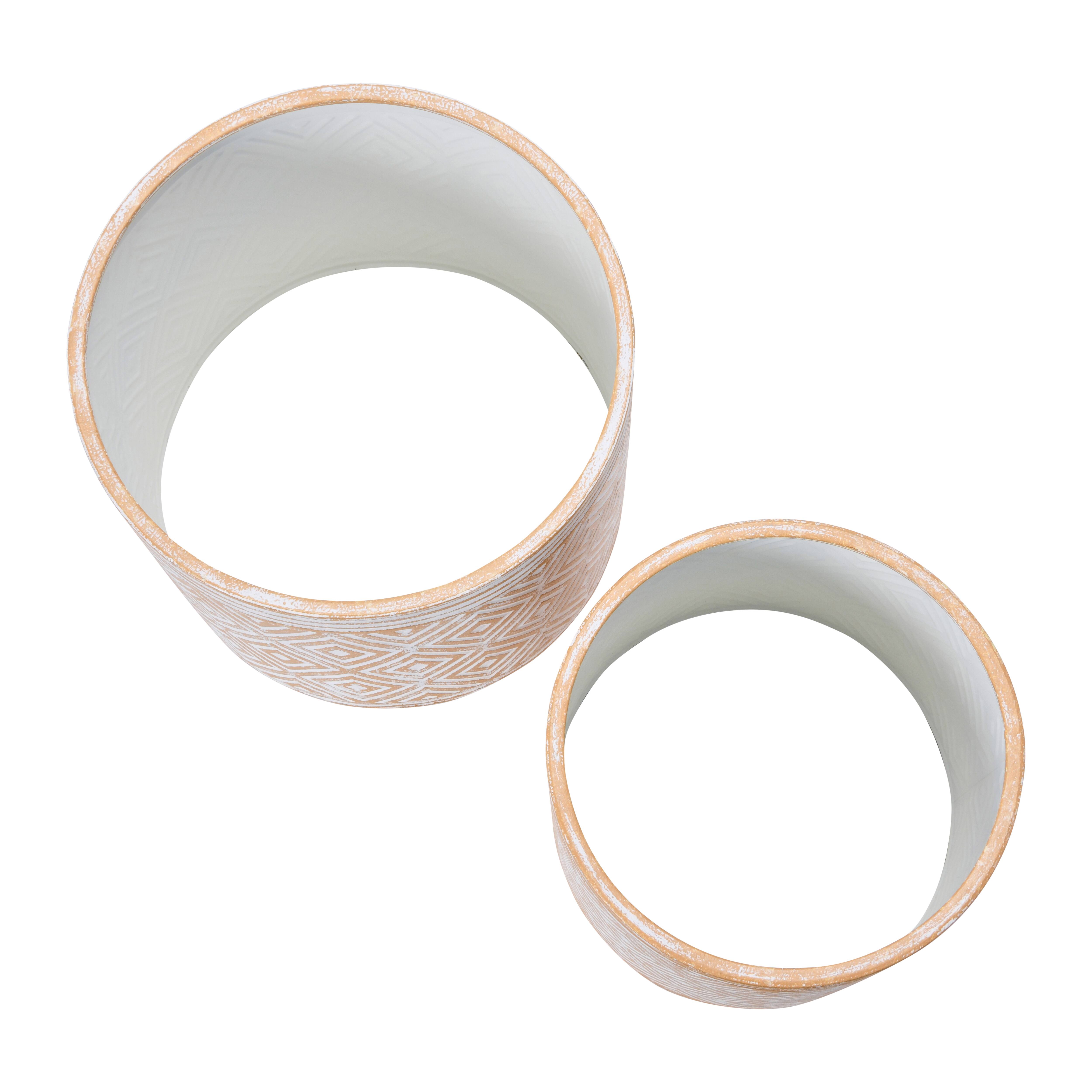 Hello Honey® White & Terracotta Boho Embossed Metal Planters with Stands Set