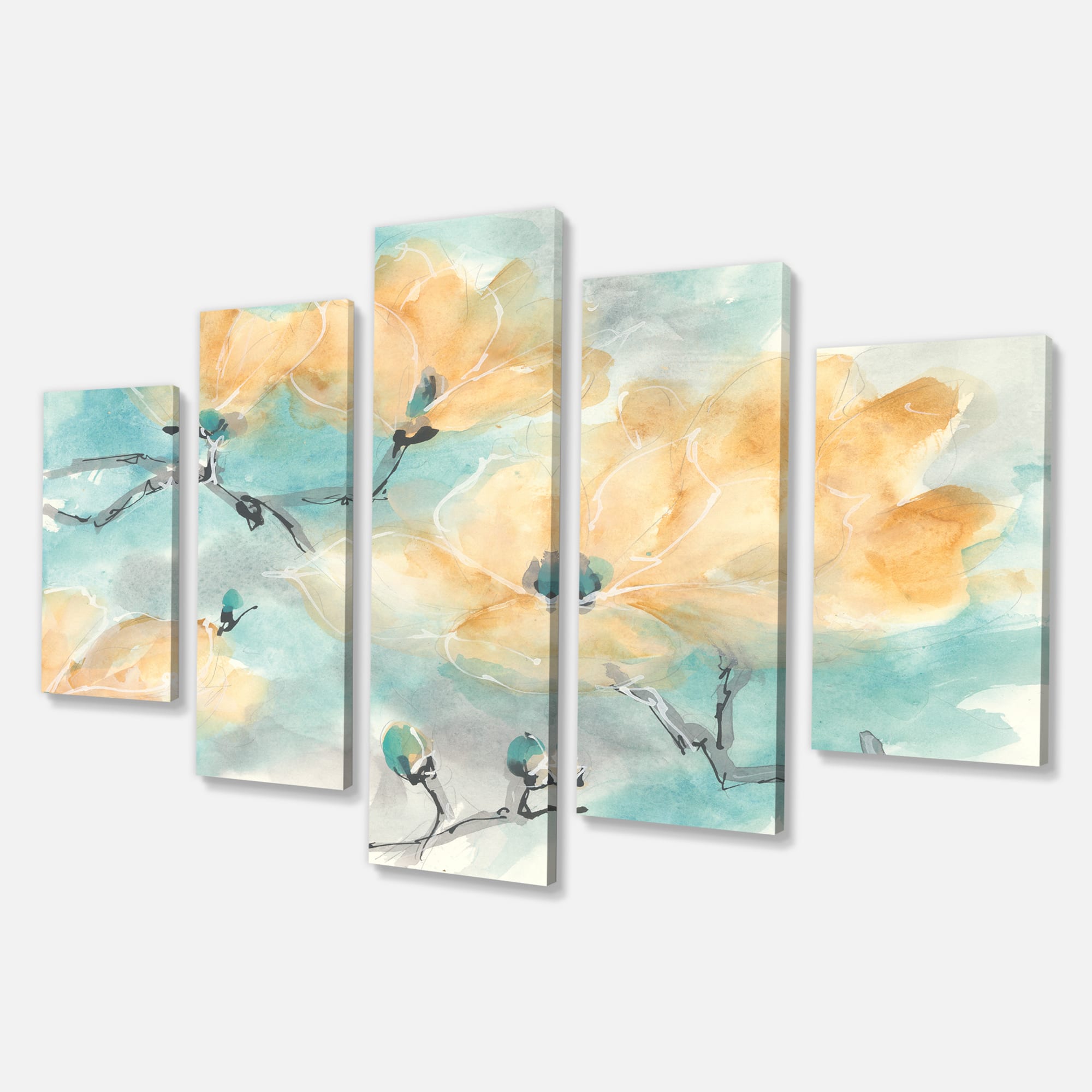 Designart - Teal Buds I - Cabin & Lodge Premium Canvas Wall Art