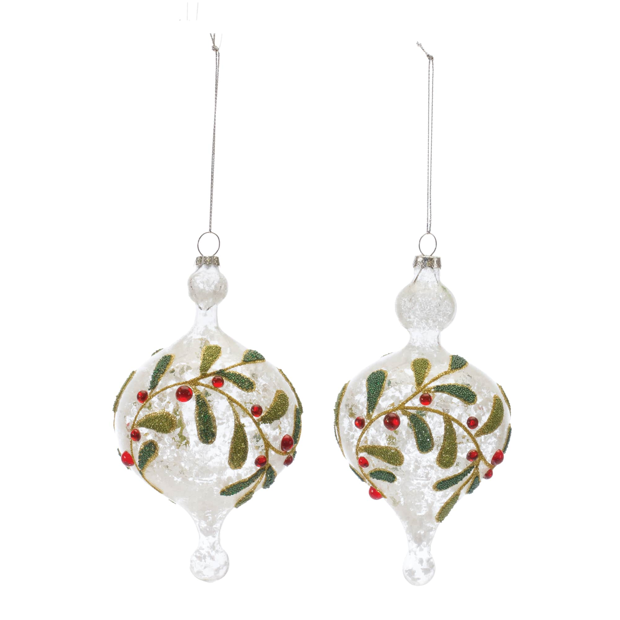 6ct. 6.5&#x22; Beaded Glass Mistletoe Ornament Set