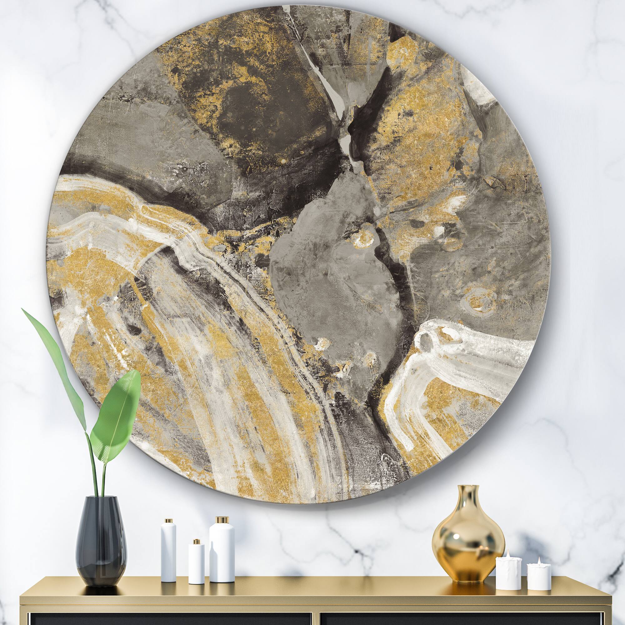 Designart - Glam Phoenix Neutral - Glam Metal Circle Wall Art