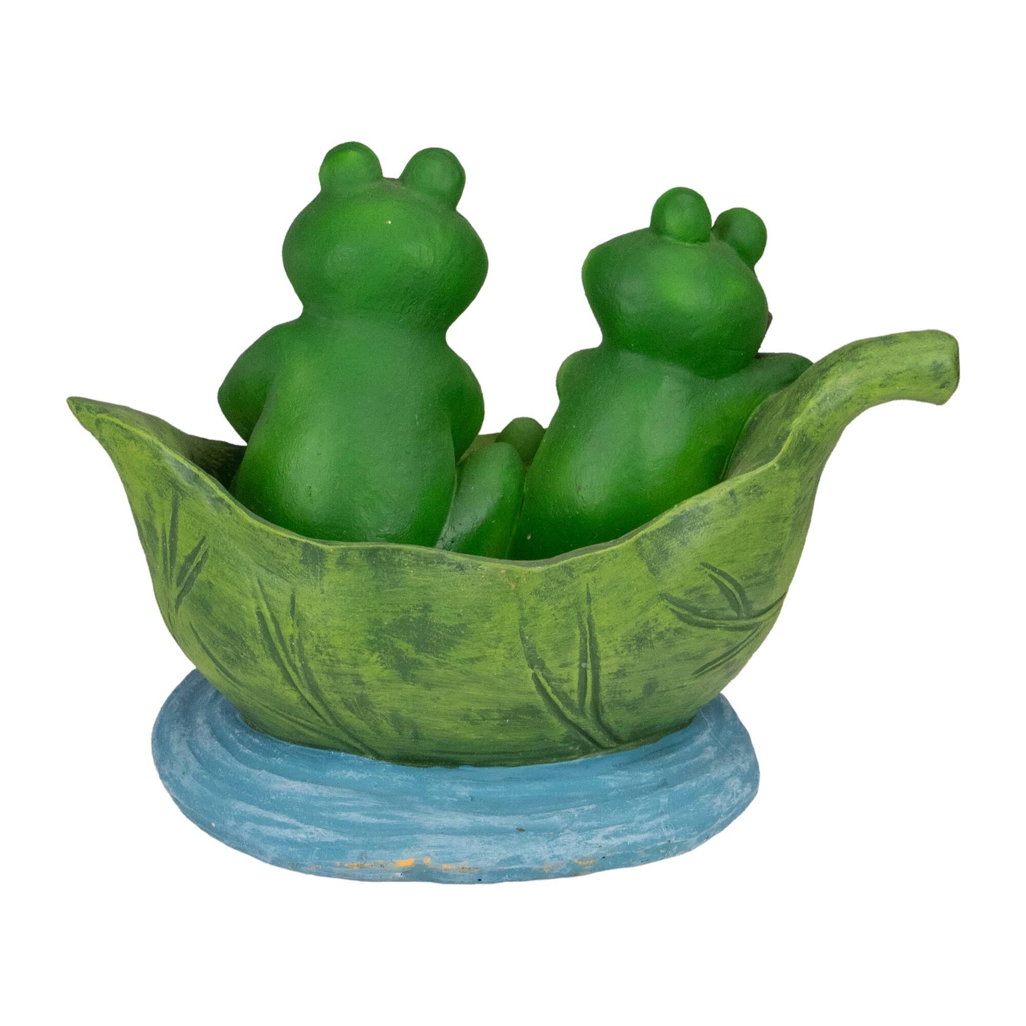 10" Green Frogs in a Lily Pad Outdoor Garden Statue