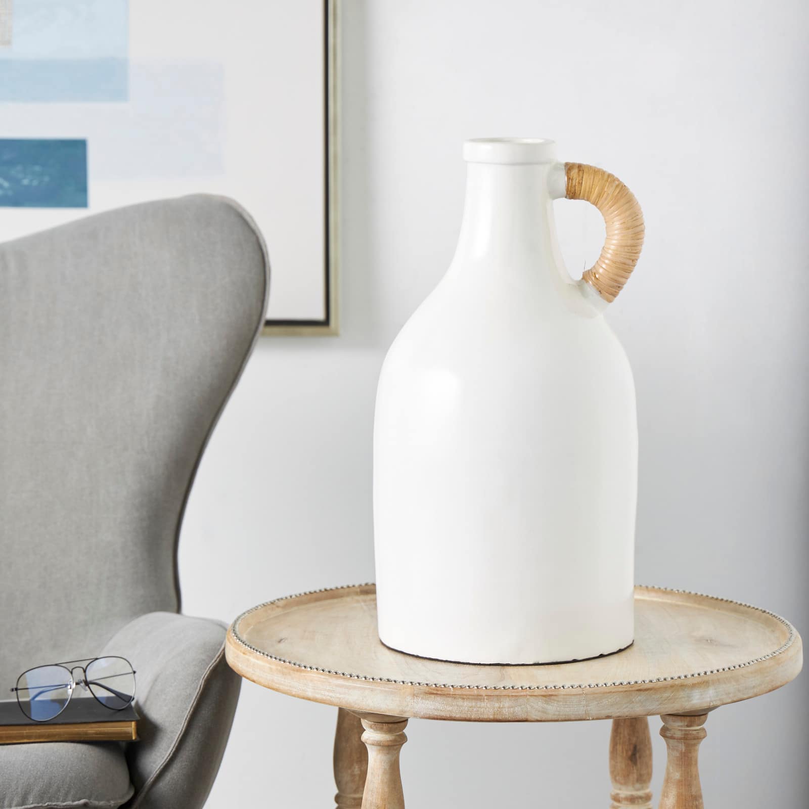 18&#x22; White Ceramic Jug Inspired Vase
