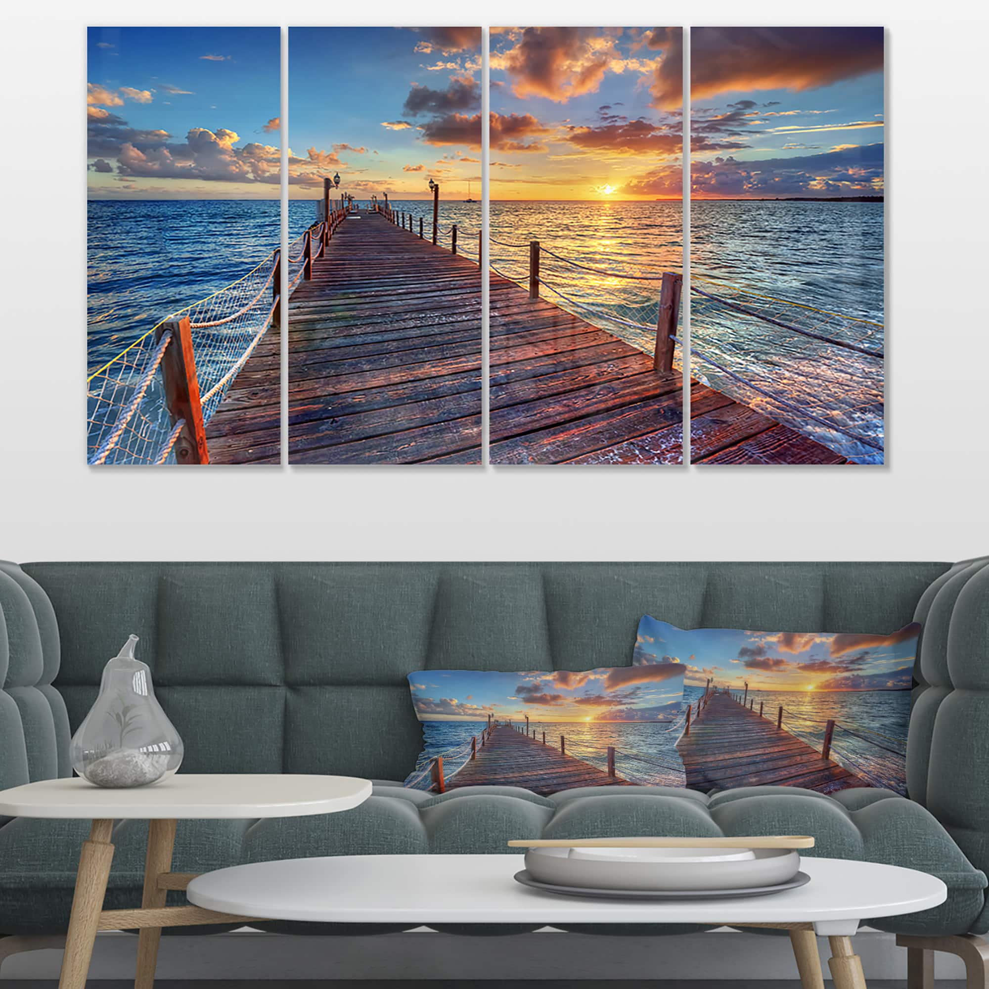 Designart - Beautiful Sunset over Sea Pier