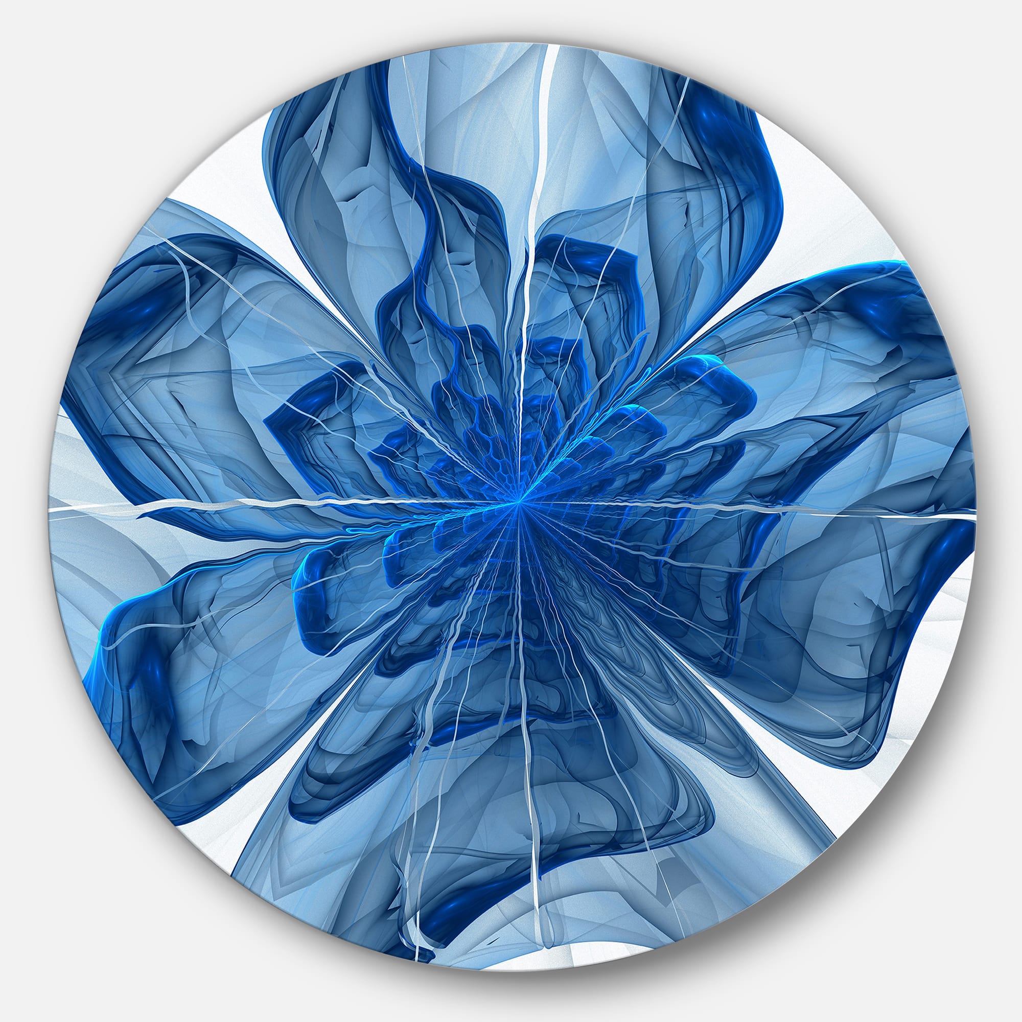 Designart - Blue Fractal Flower with Large Petals' Floral Metal Circle Wall Art