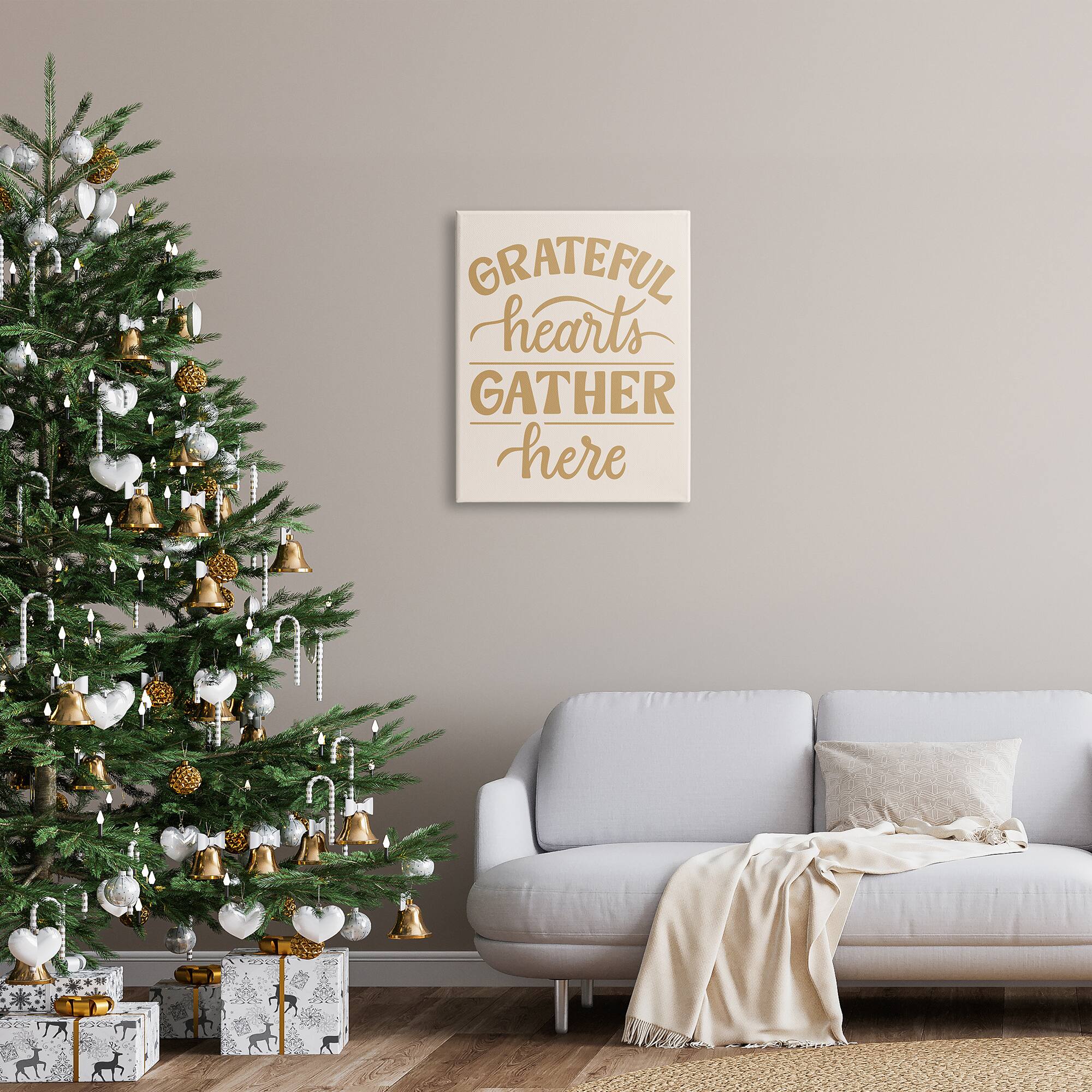 Stupell Industries Grateful Hearts Gather Here Phrase Canvas Wall Art
