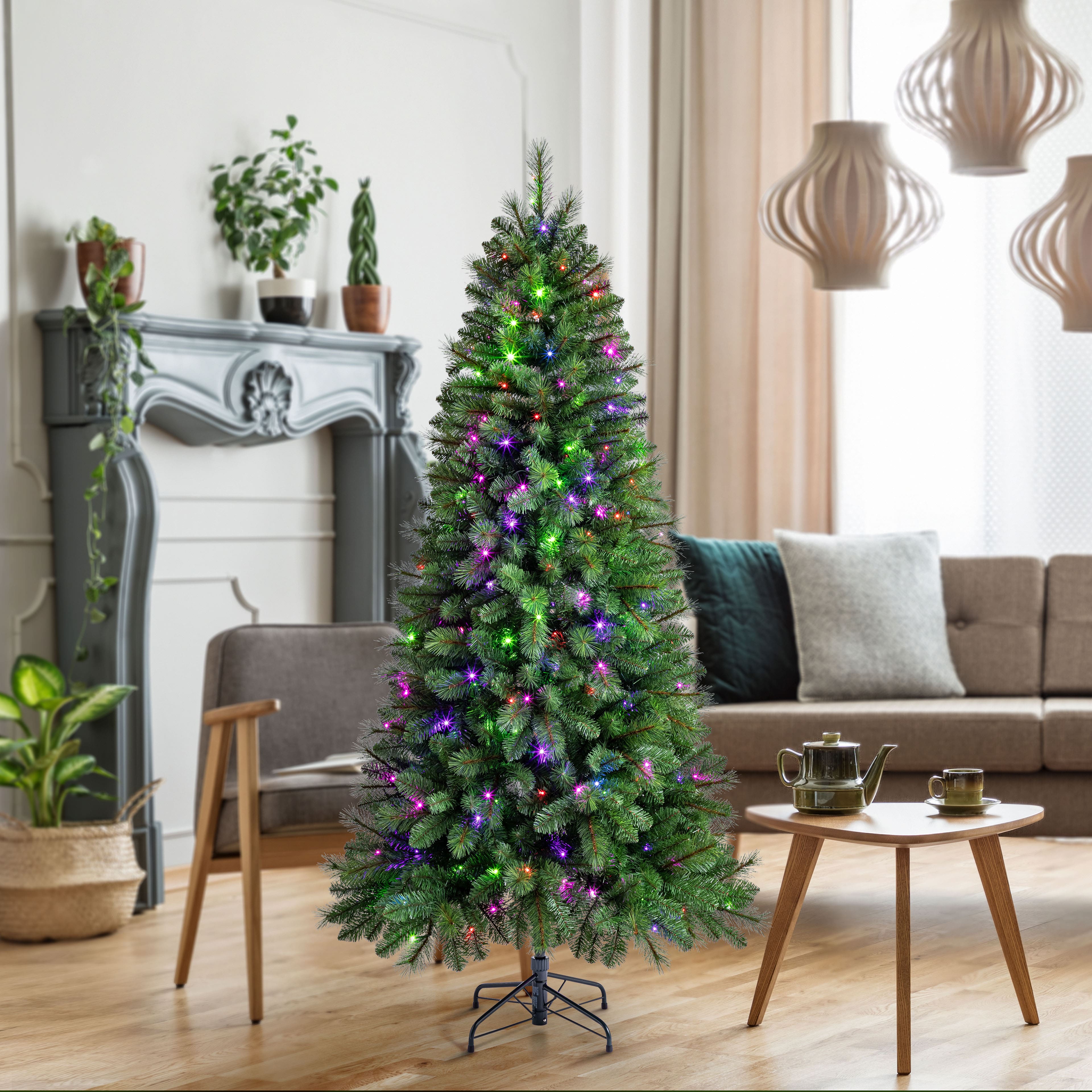 7ft. Pre-Lit Hudson Pine Artificial Christmas Tree, LumaDazzle&#x2122; Color Changing Twinkle LED Lights