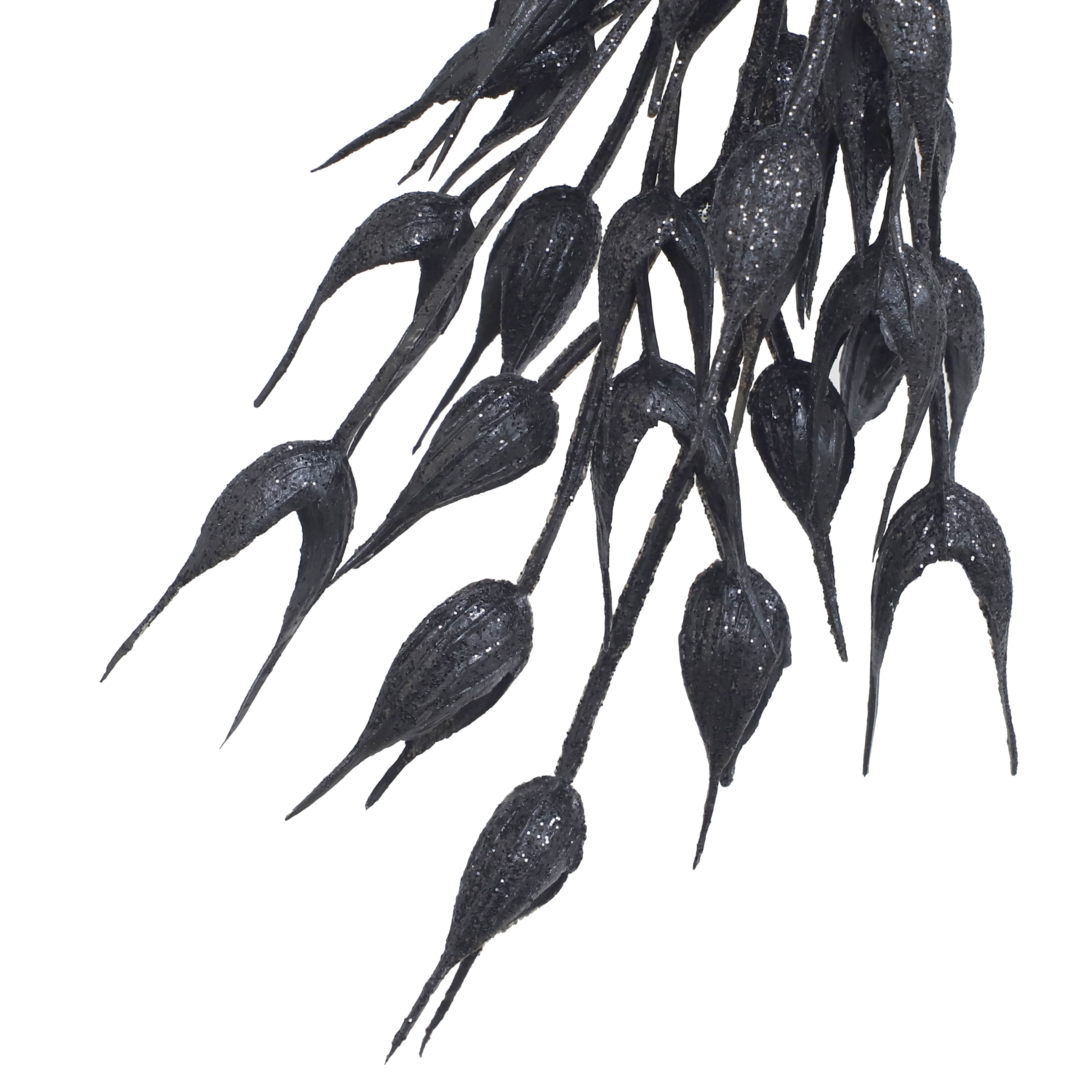 10" Black Glitter Oat Leaves Pick by Ashland®