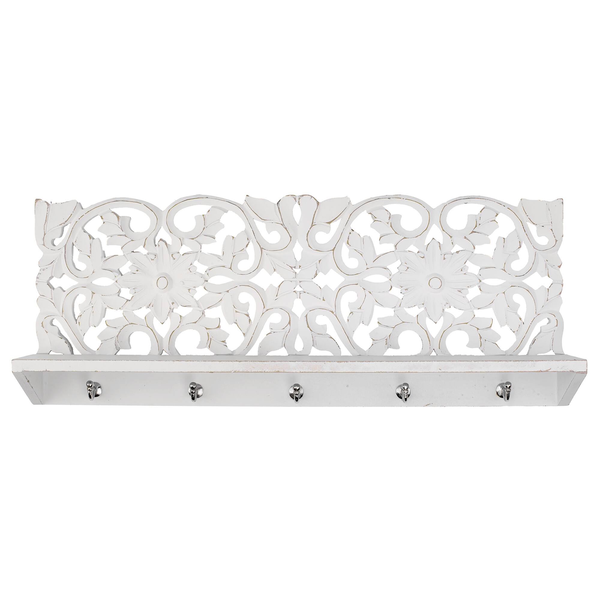 30" White Floating Wall Coat & Hat Hook Rack Shelf