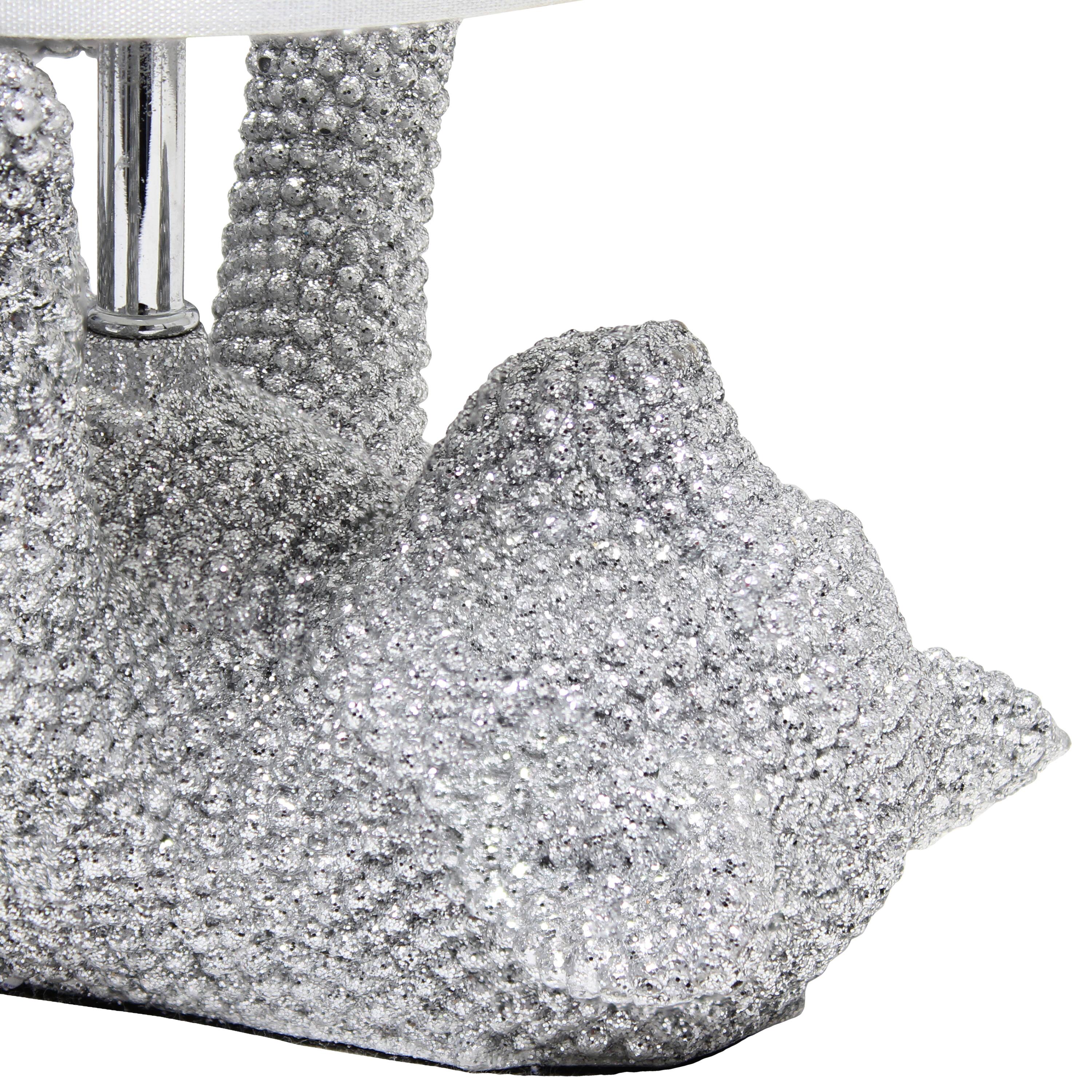 Lalia Home 12.6&#x22; Silver Diamond Studded Cat Table Lamp with Faux Silk Shade