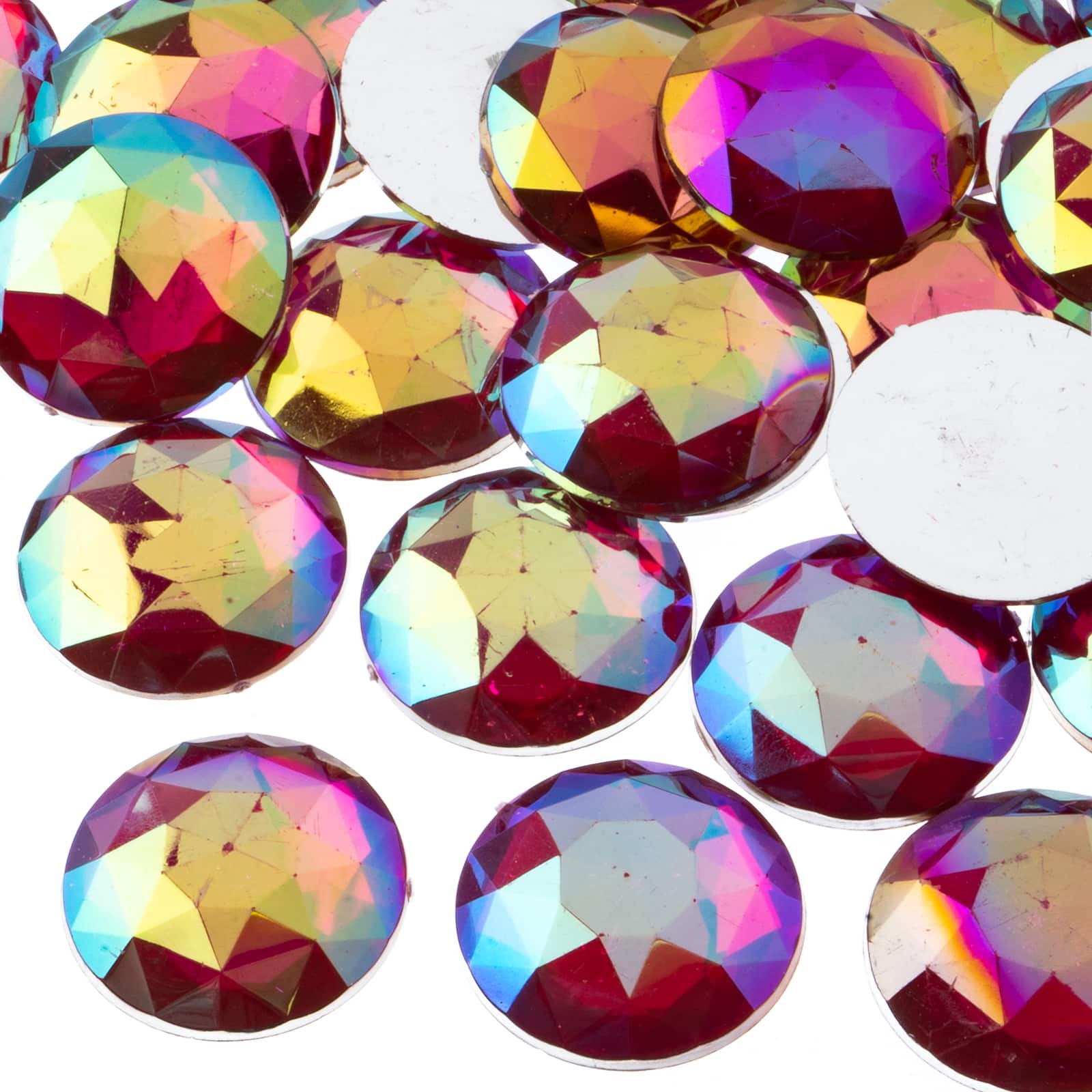 John Bead 25mm AB Acrylic Round Flat Back Rhinestones, 100ct.