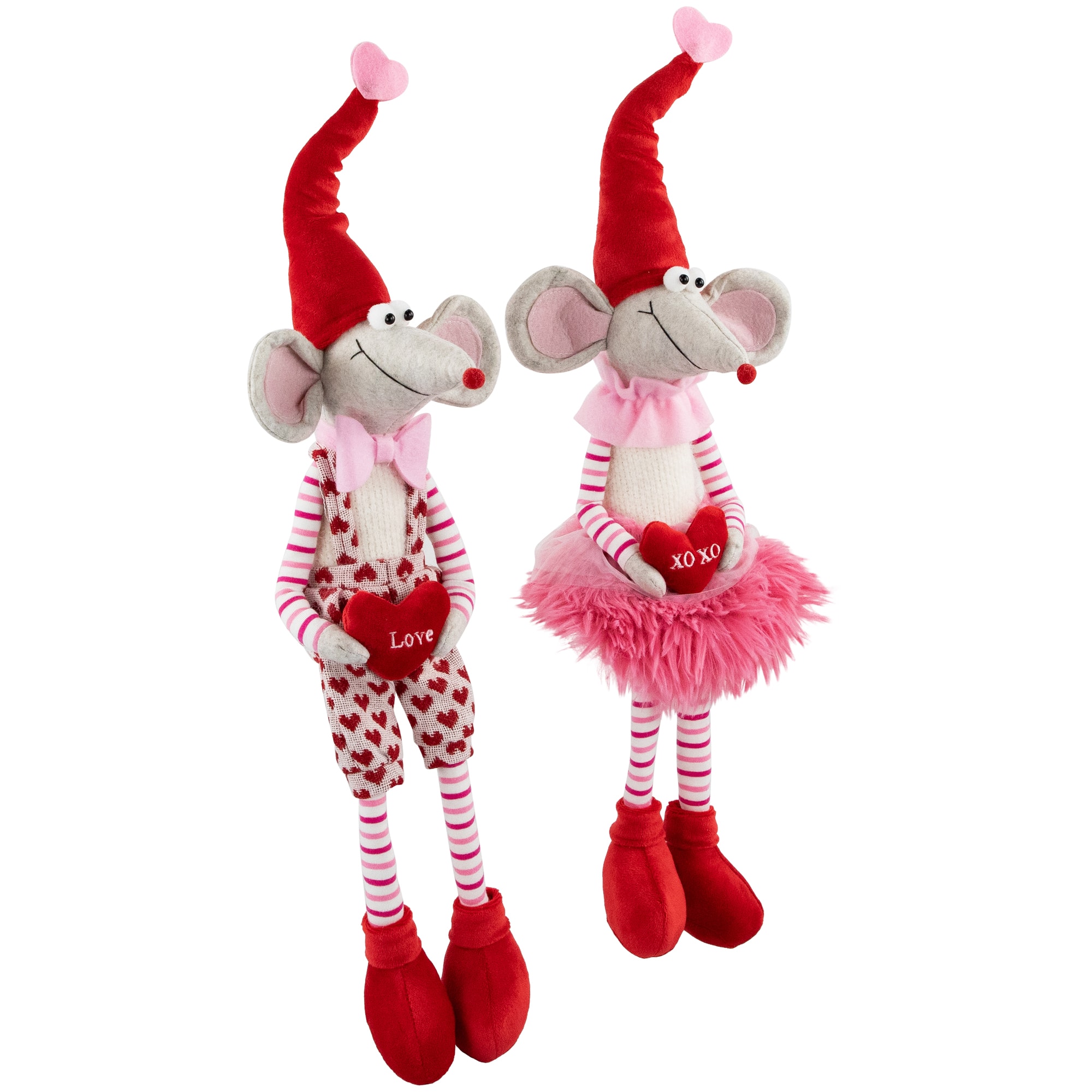 20&#x22; Mice with Heart Pillows Valentine&#x27;s Day Figures Set