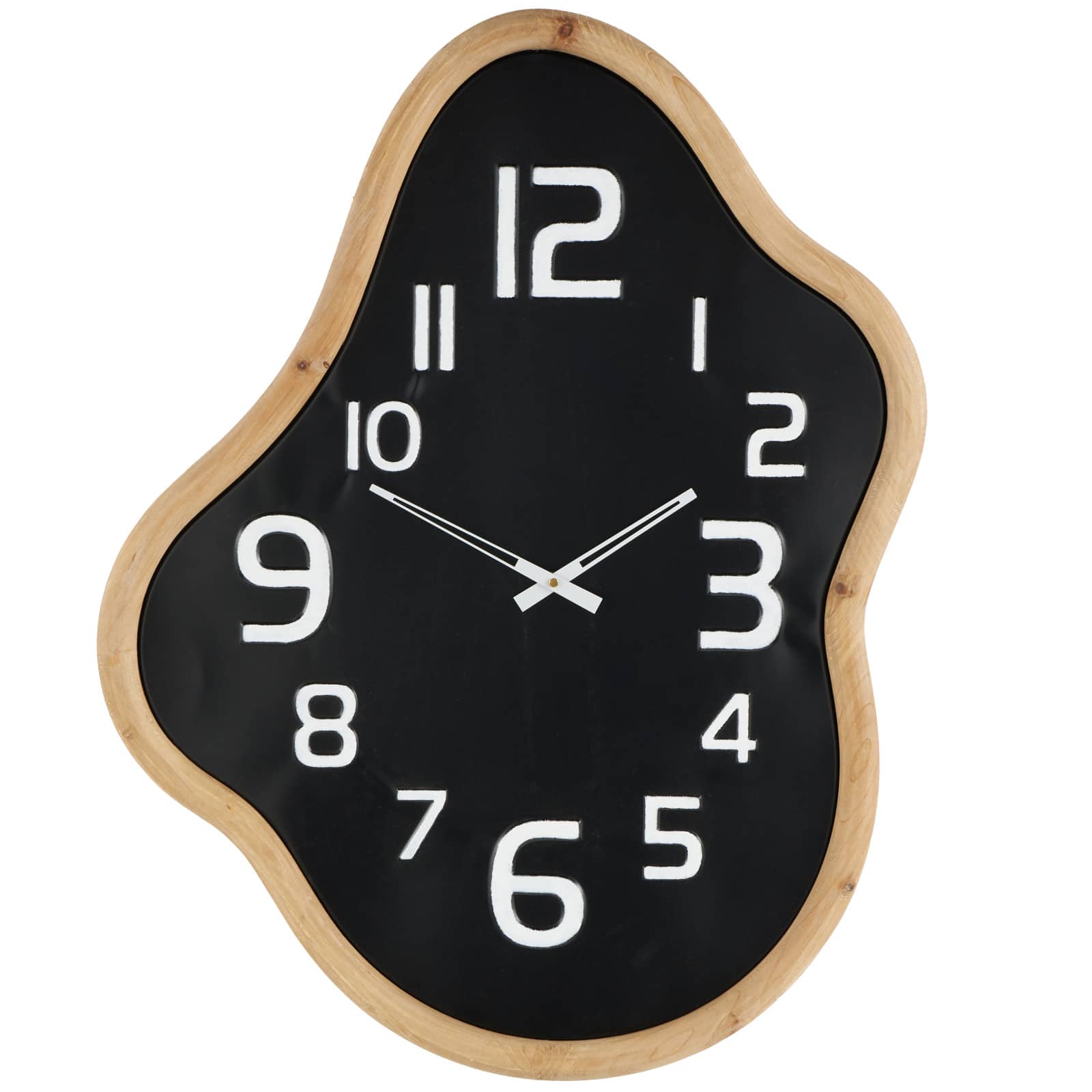 25" x 32" Black Metal Wavy Decorative Wall Clock with Brown Frame & White Accents