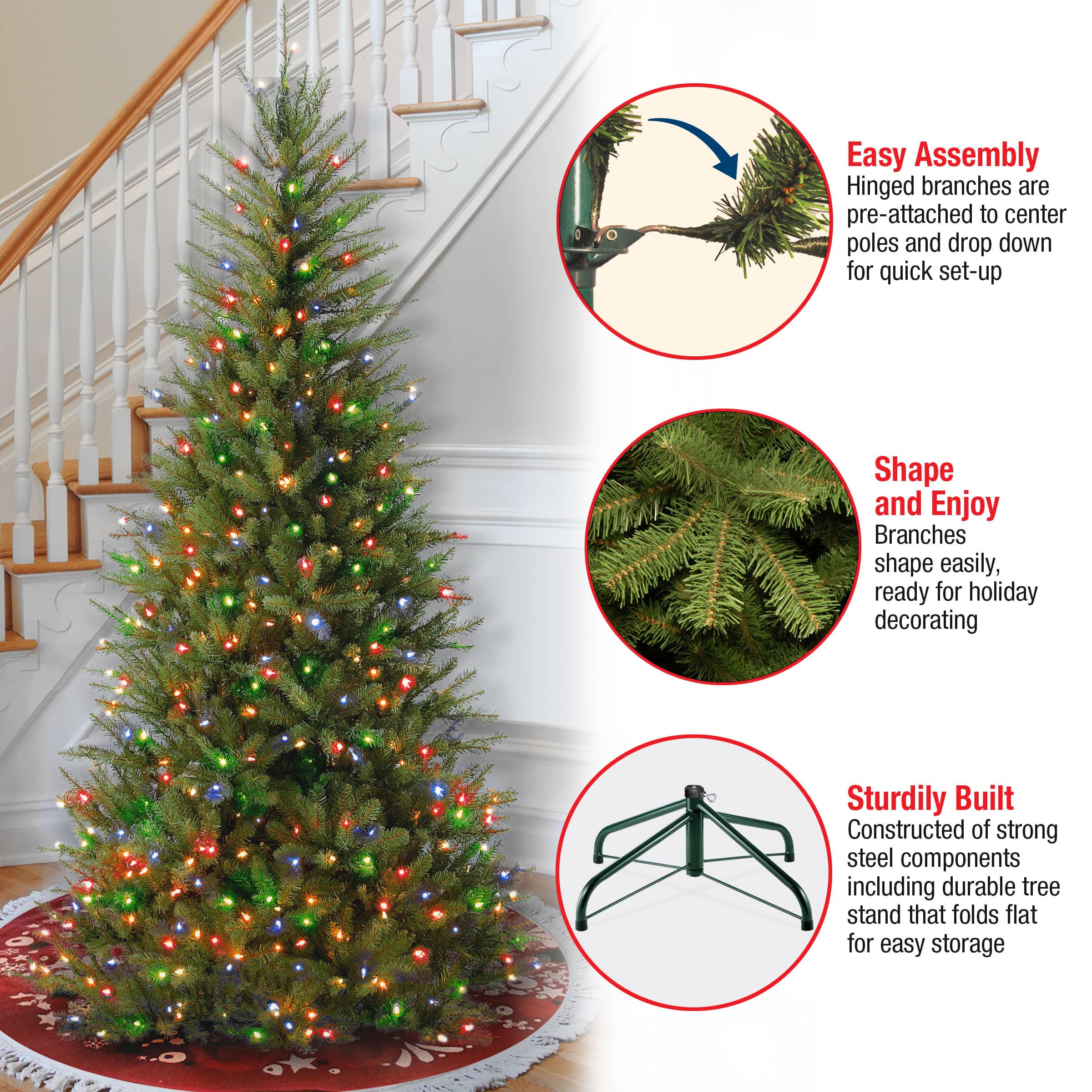 6.5 ft. Pre-Lit Dunhill&#xAE; Fir Slim Artificial Christmas Tree, Multicolor Lights