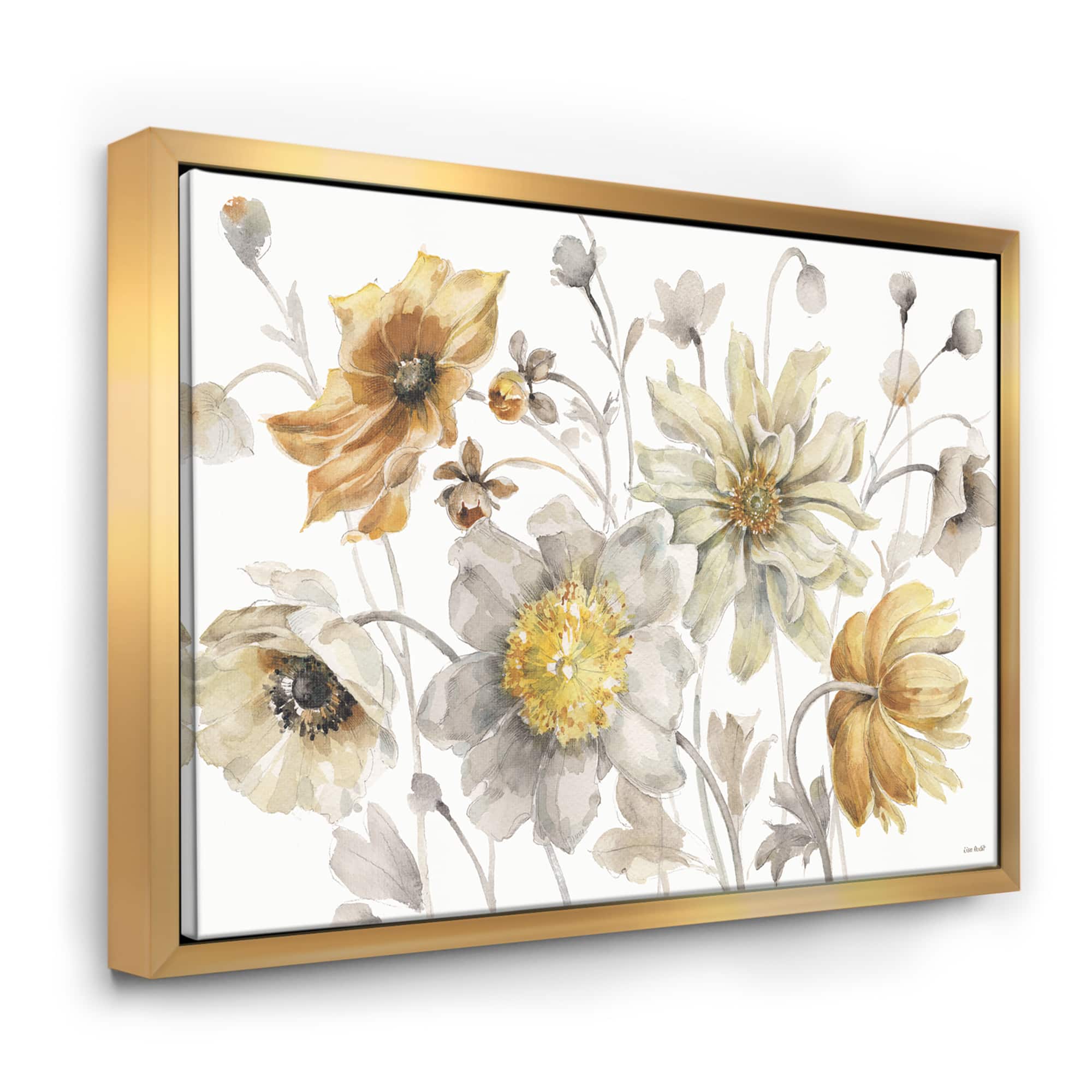 Designart - Fields of Gold Watercolor Flower VII - Traditional Canvas in Gold Frame