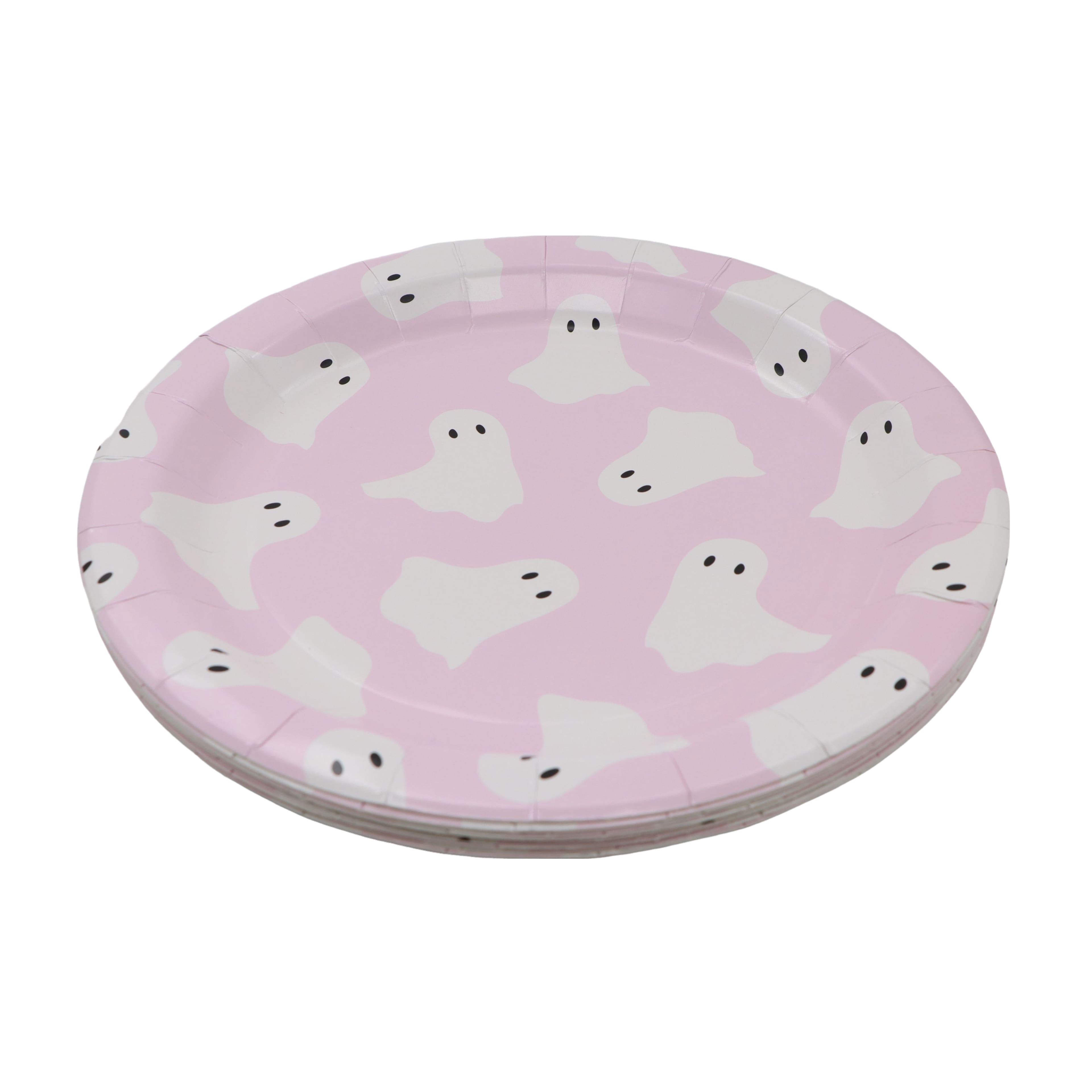 Halloween Pink &#x26; White Ghost Paper Plates by Celebrate It&#x2122;