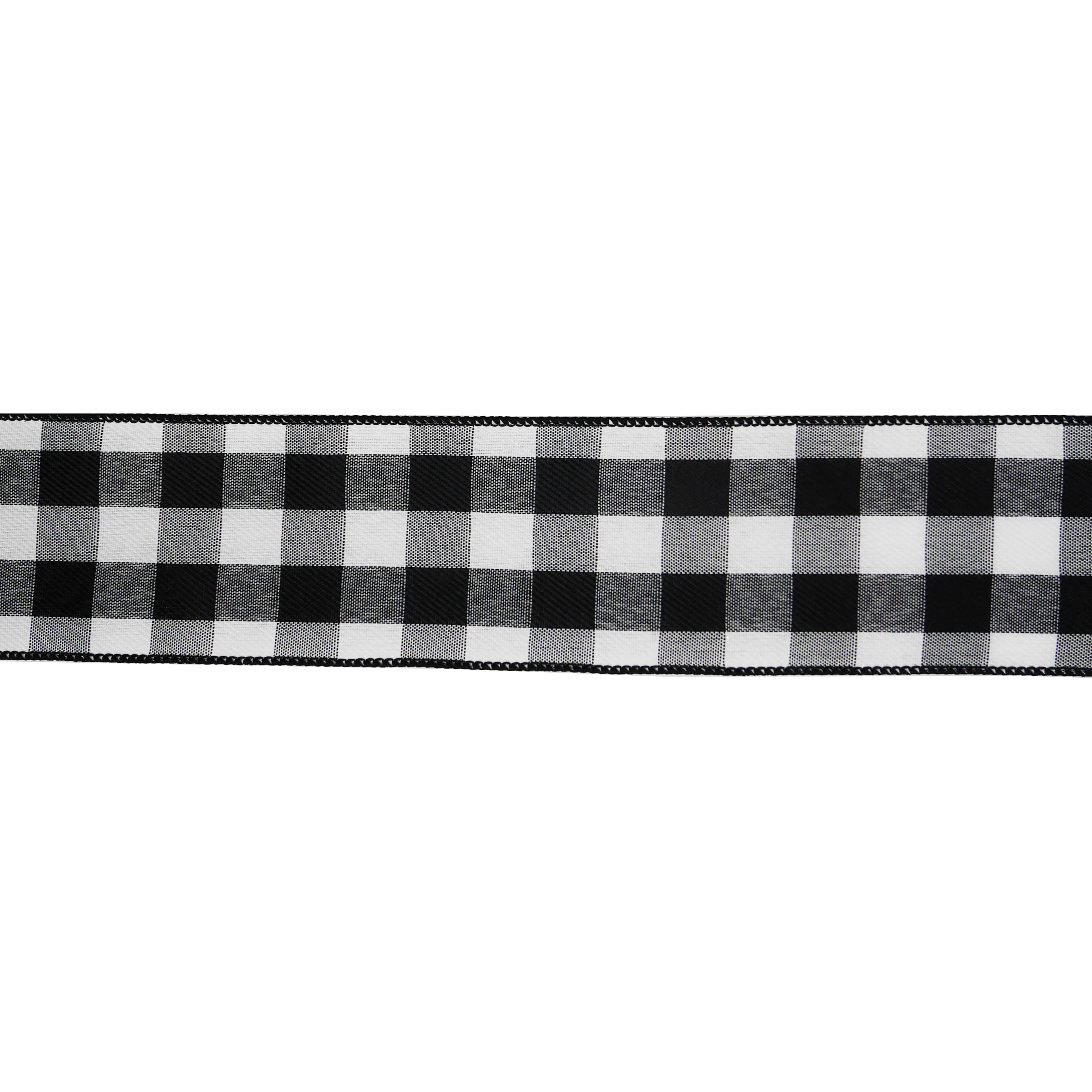 2.5&#x22; x 20ft. Black &#x26; White Buffalo Check Wired Taffeta Ribbon by Celebrate It&#xAE;