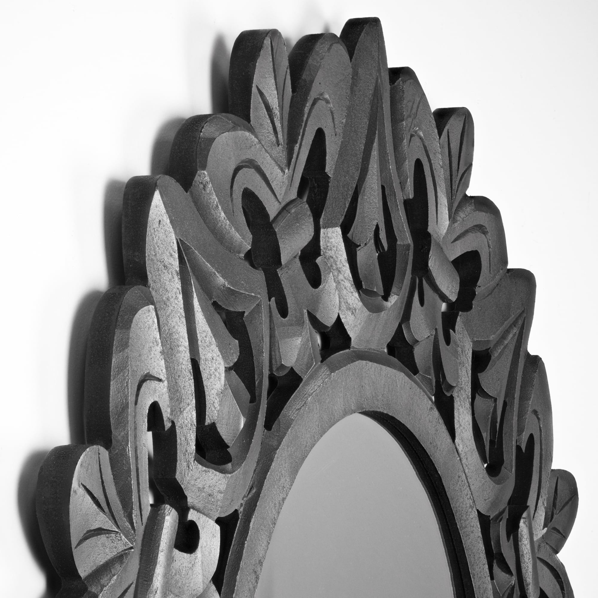 American Art D&#xE9;cor&#x2122; 31&#x22; Black Hand-Carved Wood Medallion Sunburst Accent Mirror