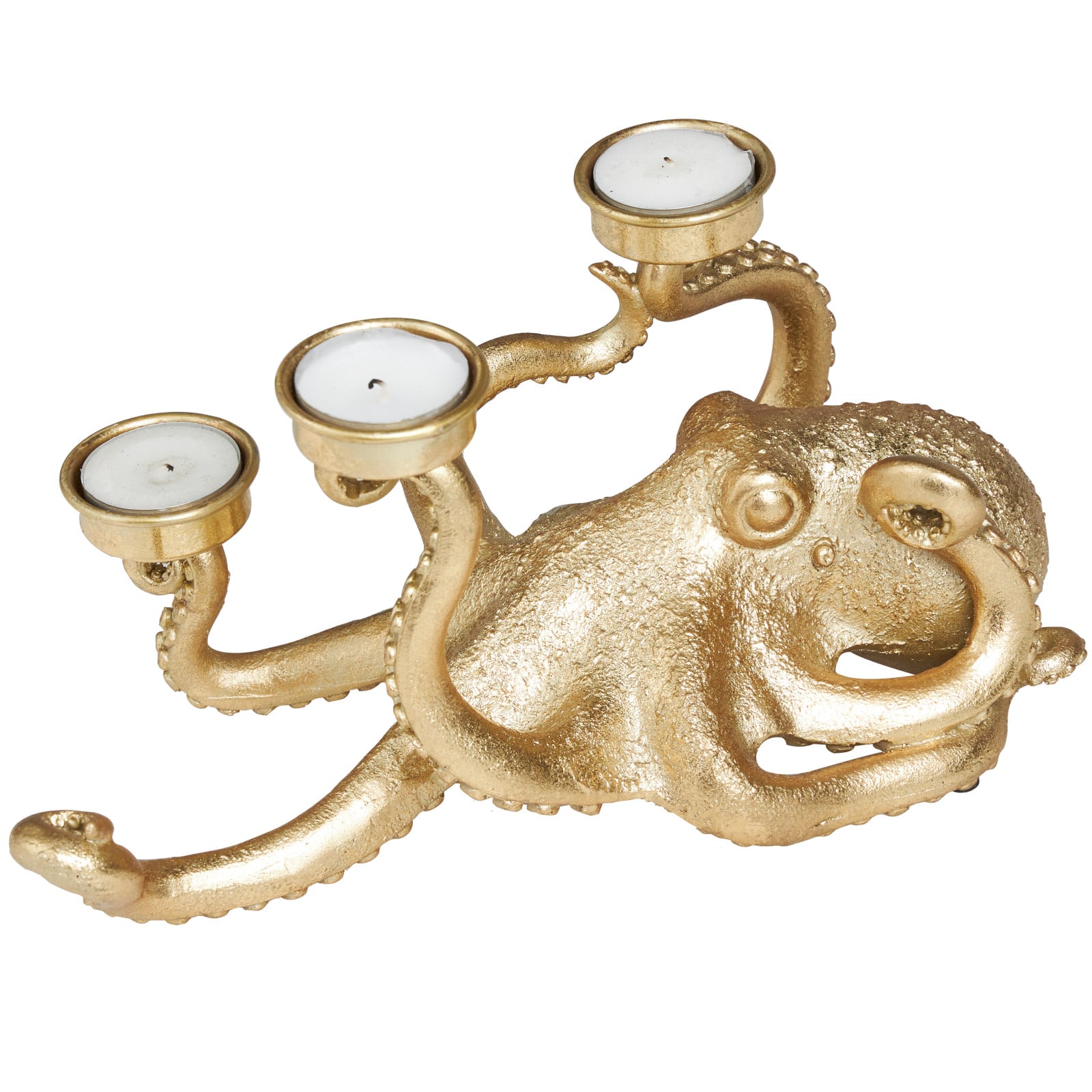 11&#x22; Gold Polystone Textured Octopus Candelabra with Tentacle Candle Slots