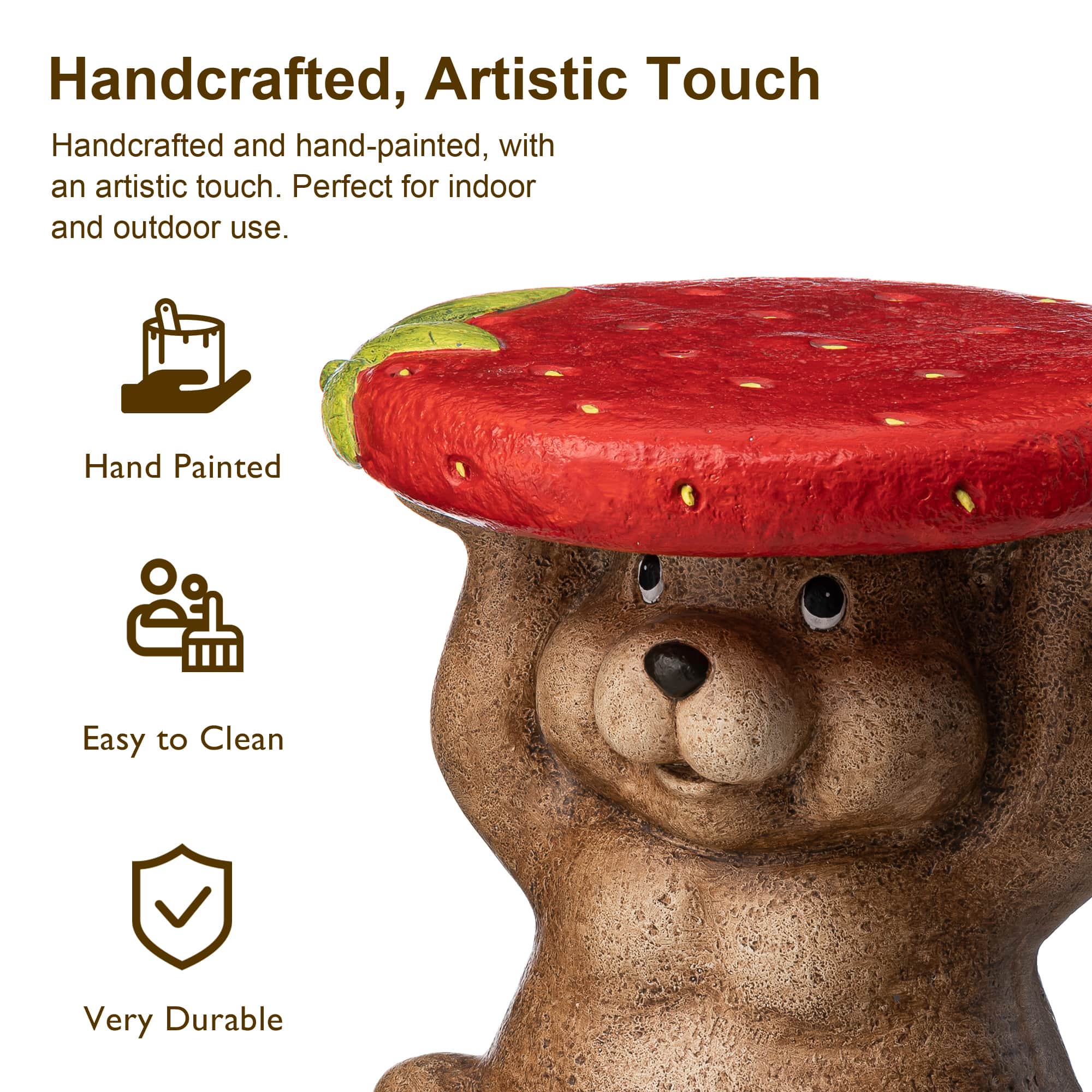 Glitzhome&#xAE; 12.5&#x22; Bear Holding a Strawberry Decorative Garden Stool