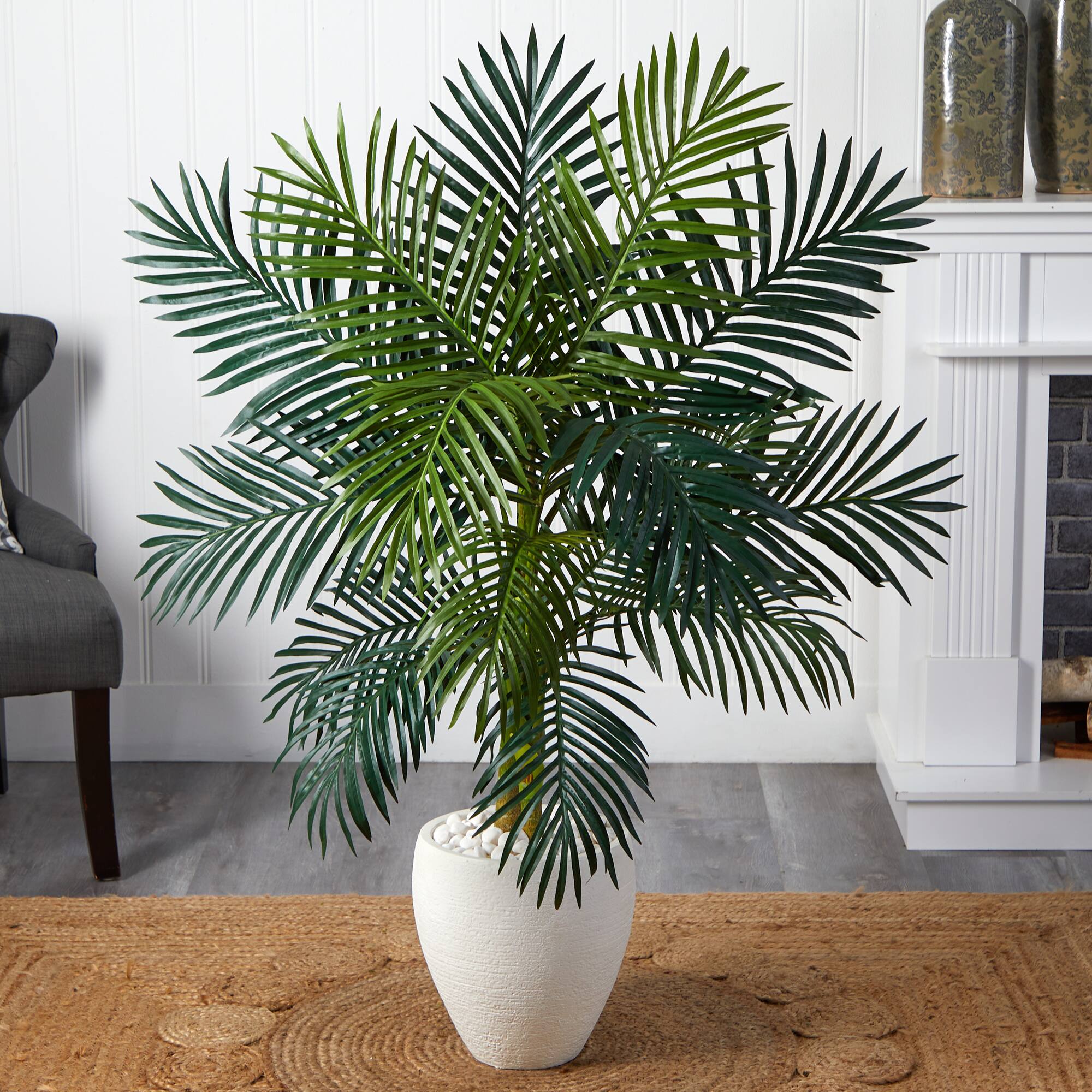 4.5ft. Golden Cane Palm Tree in White Oval Planter