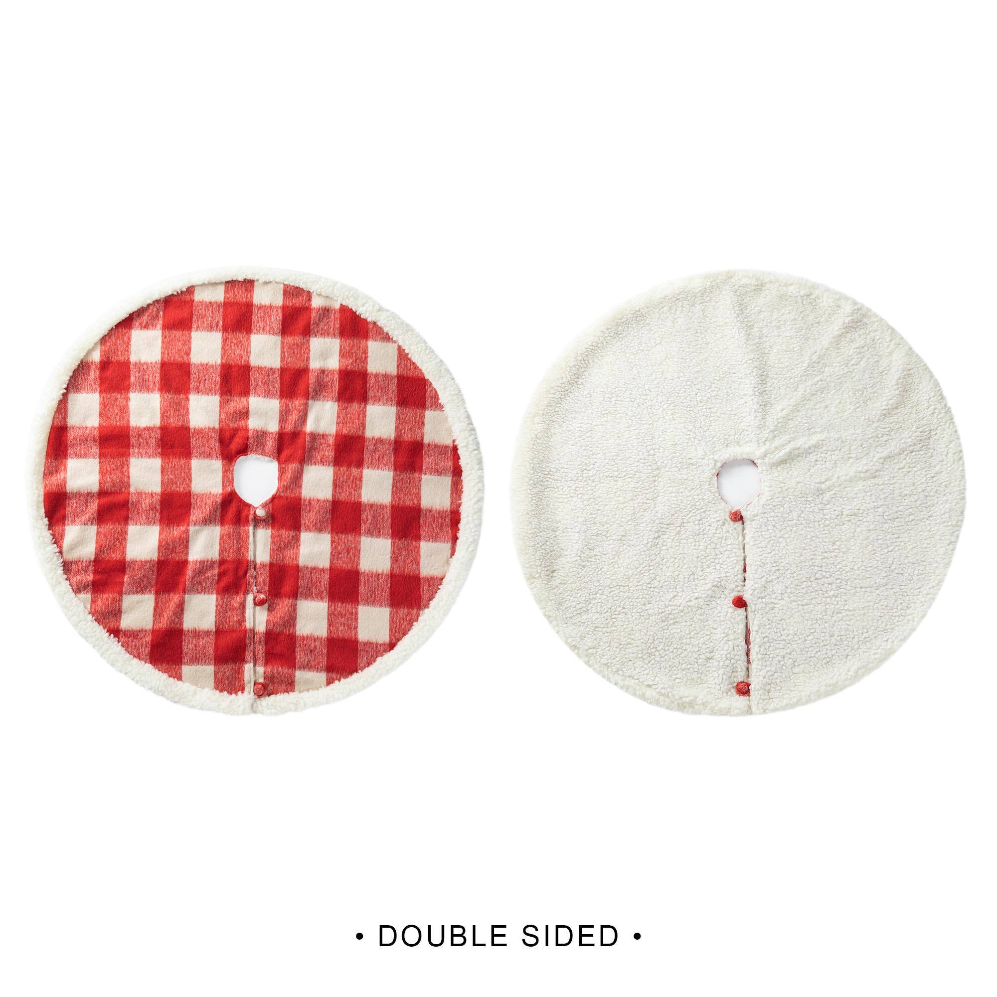 Glitzhome&#xAE; 4ft. Red &#x26; White Plaid Reversible Sherpa &#x26; Flannel Christmas Tree Skirt