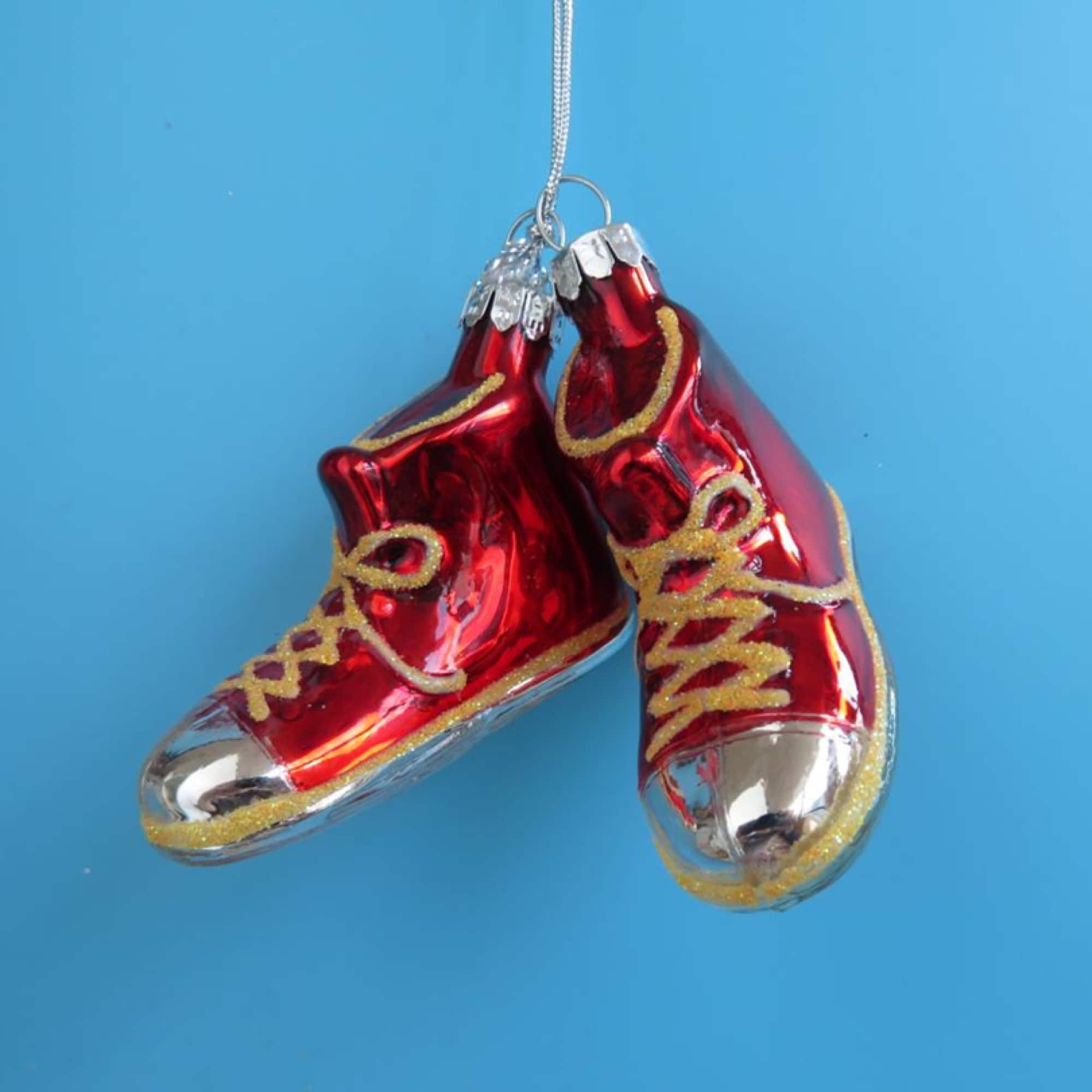 2.25" Red and Silver Sneakers Glass Christmas Hanging Ornament